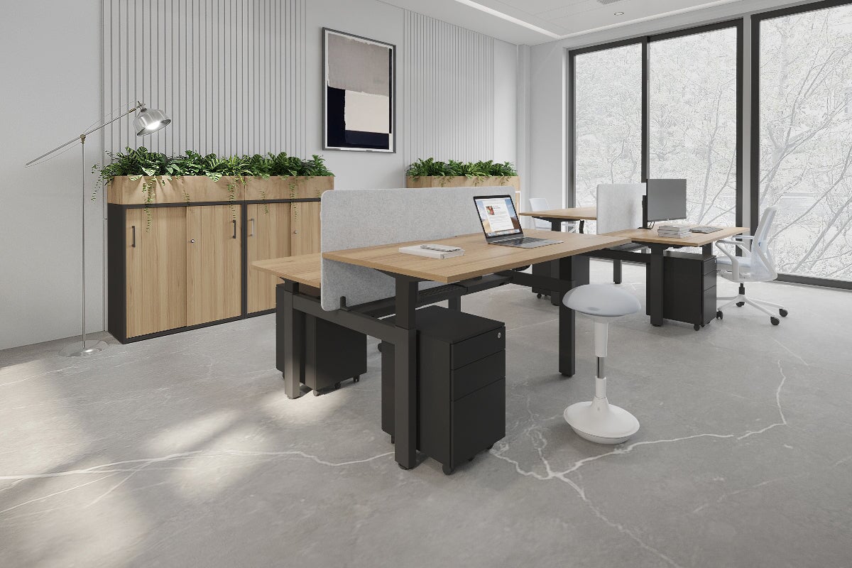 Adjustable Height 2-Person H Bench Workstation - Black Frame [1200L x 800W with Cable Management] - Perfect for Office, Home Workspace & Collaborative Work Environments