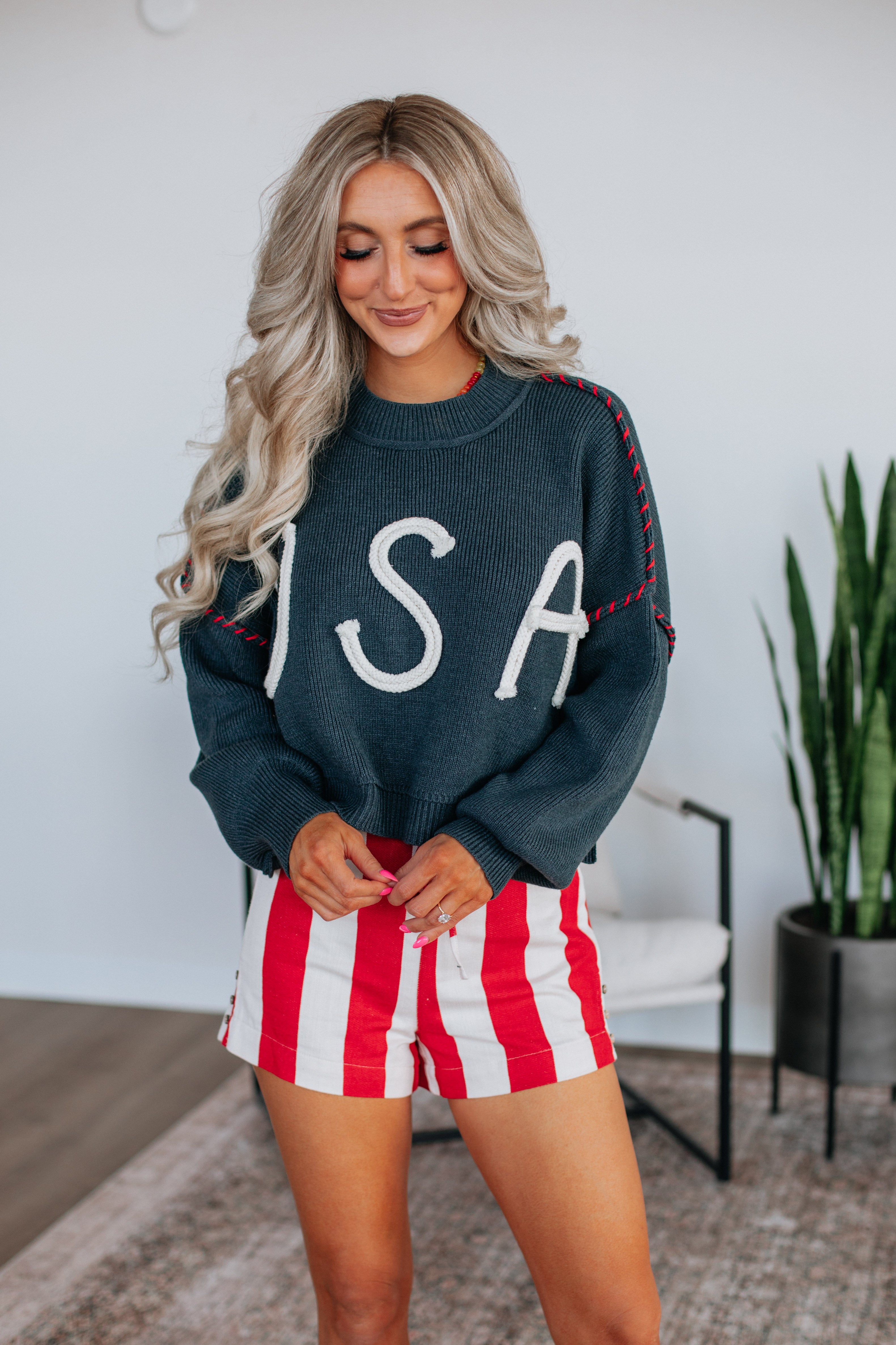 Americana Sweater for Women - Classic Navy Pullover | Cozy & Stylish Casual Wear for Fall & Winter