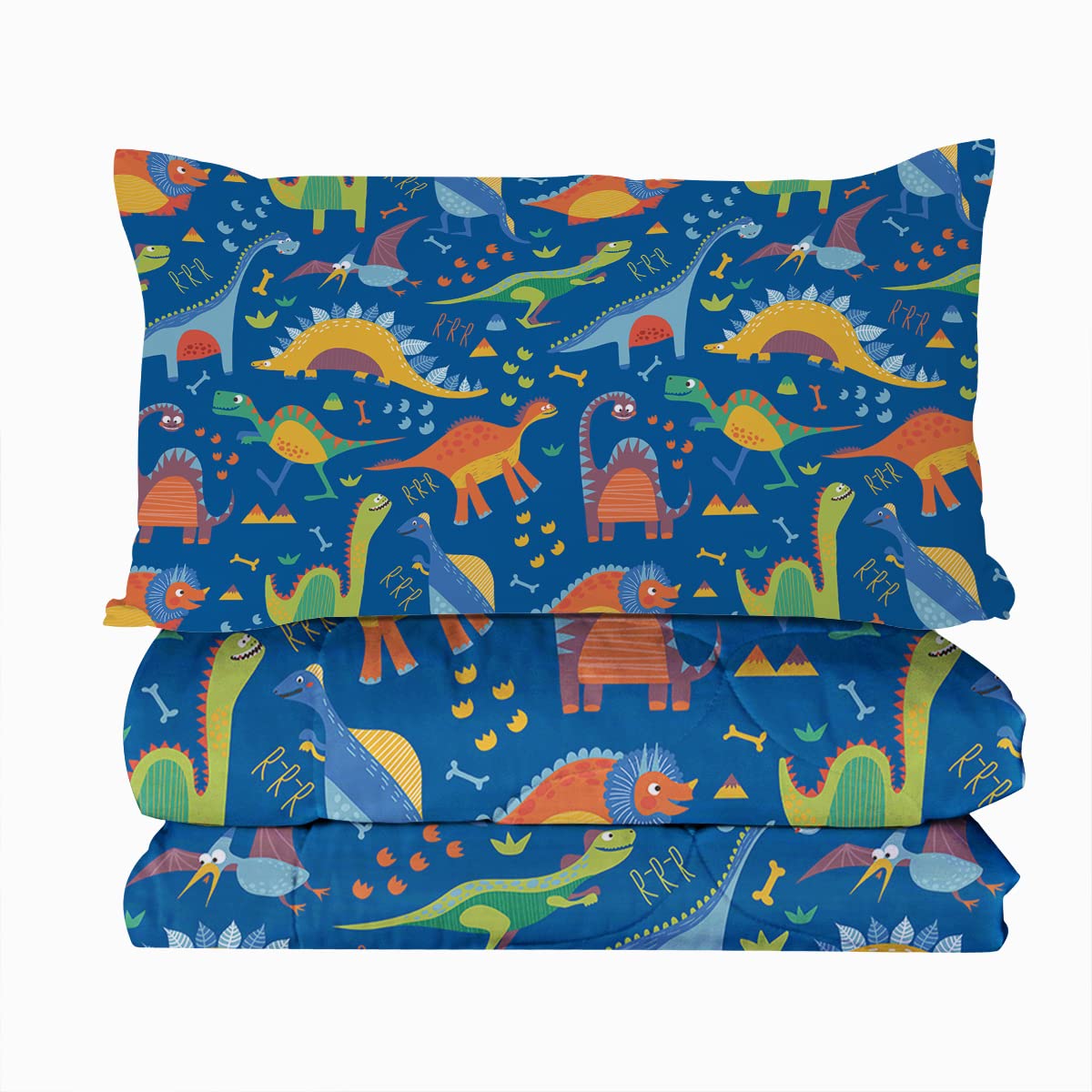 BlessLiving Dinosaur Comforter Set Twin/Twin XL - Soft Blue Kids Bedding with Matching Pillow Shams - Jurassic Themed Duvet Cover for Boys Room Decor - Perfect for Kids Bedrooms, Sleepovers & Themed Nursery Decorations