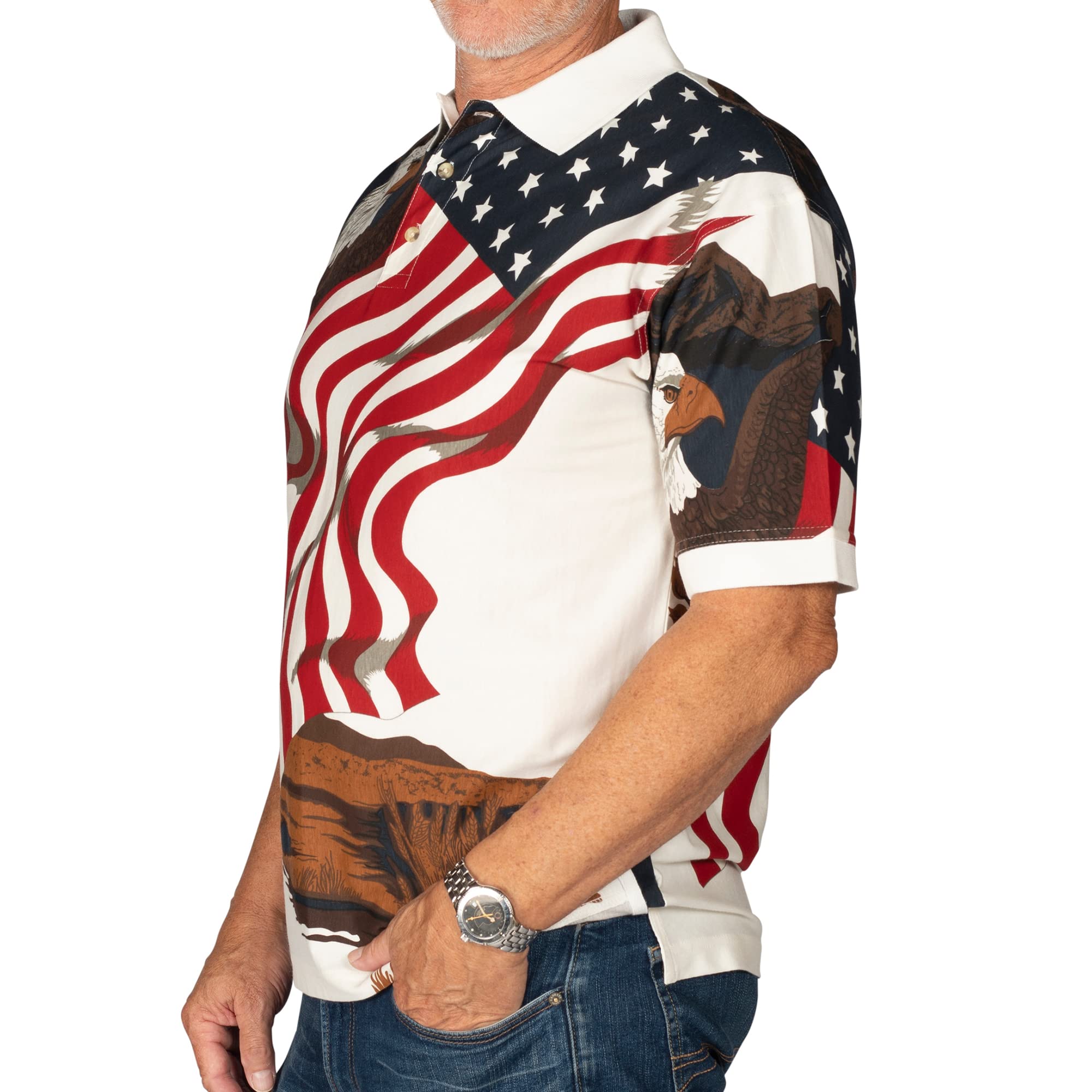 Men's Patriotic American Flag Golf Shirt - USA 4th of July Polo Shirt for Men | Breathable Moisture-Wicking Fabric for Golfing, BBQ Parties & Independence Day Celebrations
