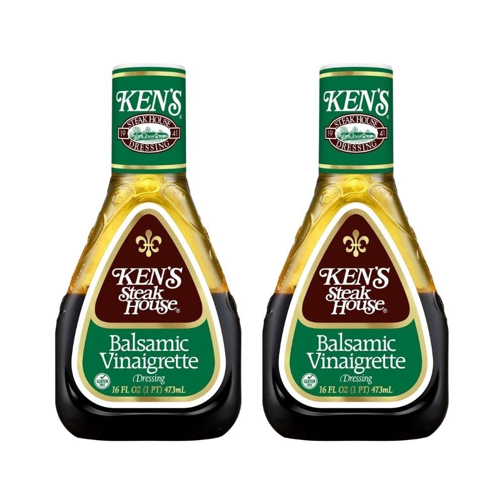 Ken's Steak House Balsamic Vinaigrette Salad Dressing - 16 fl oz (Pack of 2) with V2U Utensil Set | Premium Balsamic Vinegar Dressing for Salads, Marinades & Cooking | Perfect for BBQs, Dinner Parties & Healthy Meal Prep