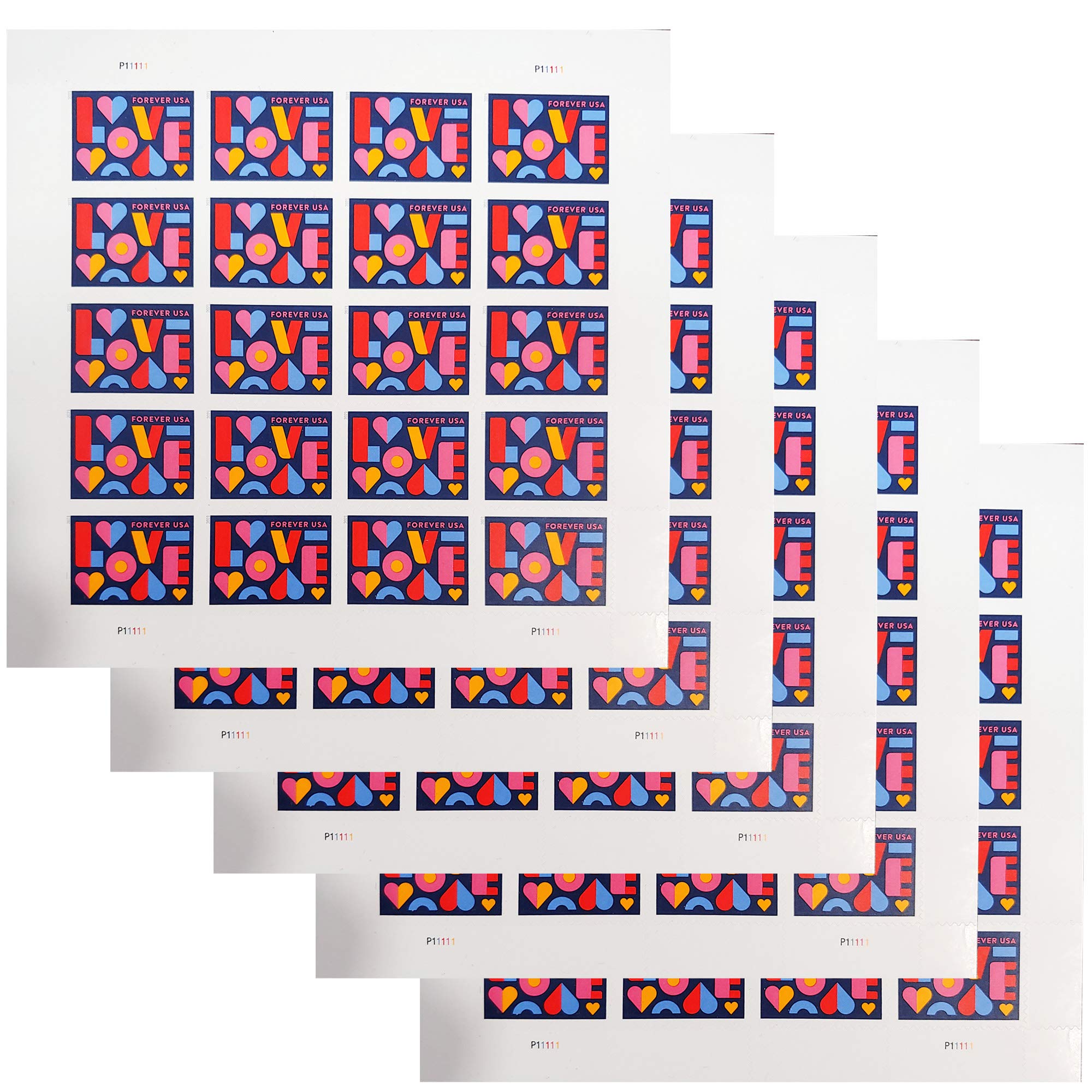 2021 Forever Love USPS First Class Postage Stamps - 5 Sheets of 20 (100 Stamps Total) for Valentine's Day, Weddings, Anniversaries & Romantic Celebrations | Perfect for Greeting Cards, Invitations & Love Letters