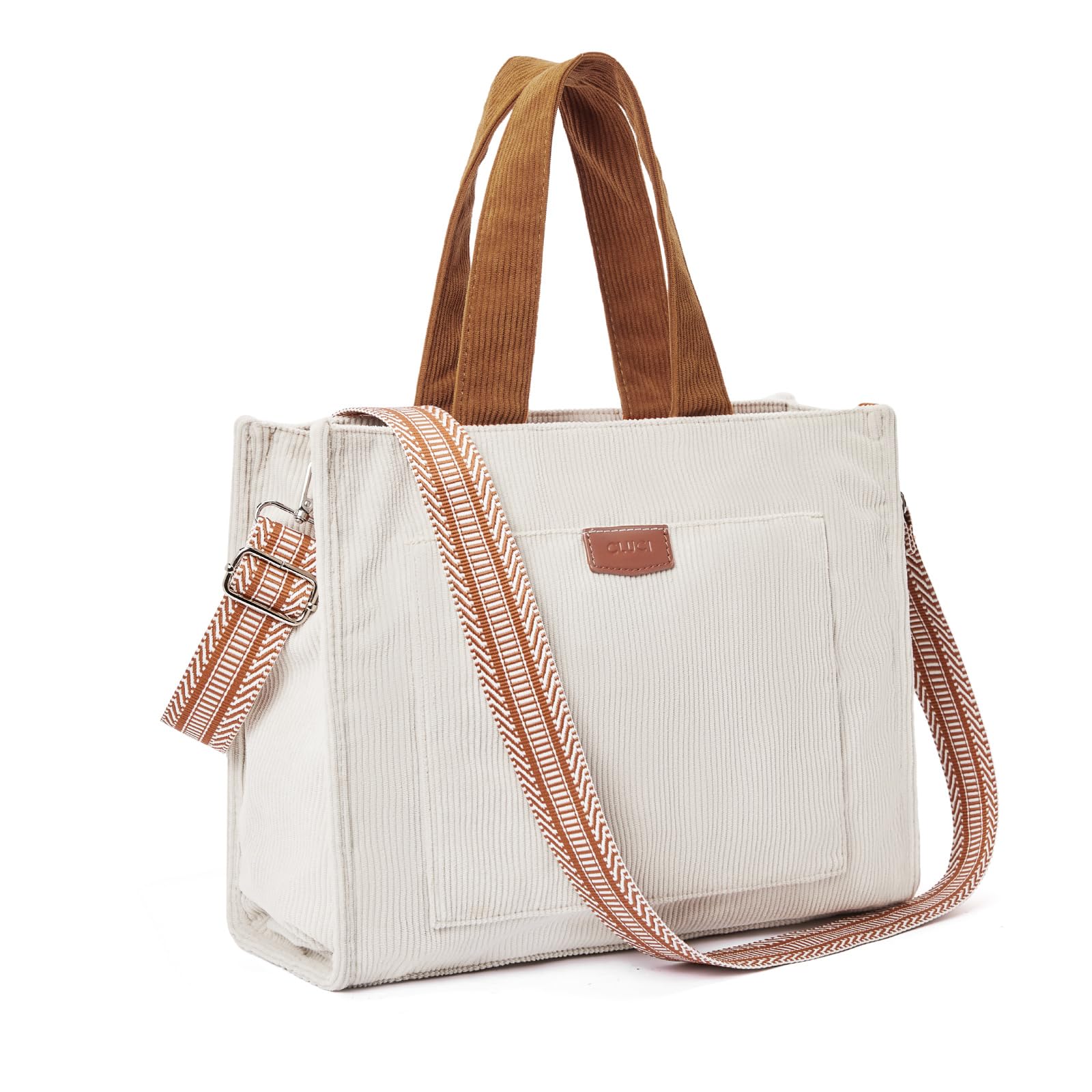 CLUCI Women's Corduroy Tote Bag with Zipper - Stylish Casual Shoulder Handbag & Hobo Purse for Work, Travel and Everyday Use