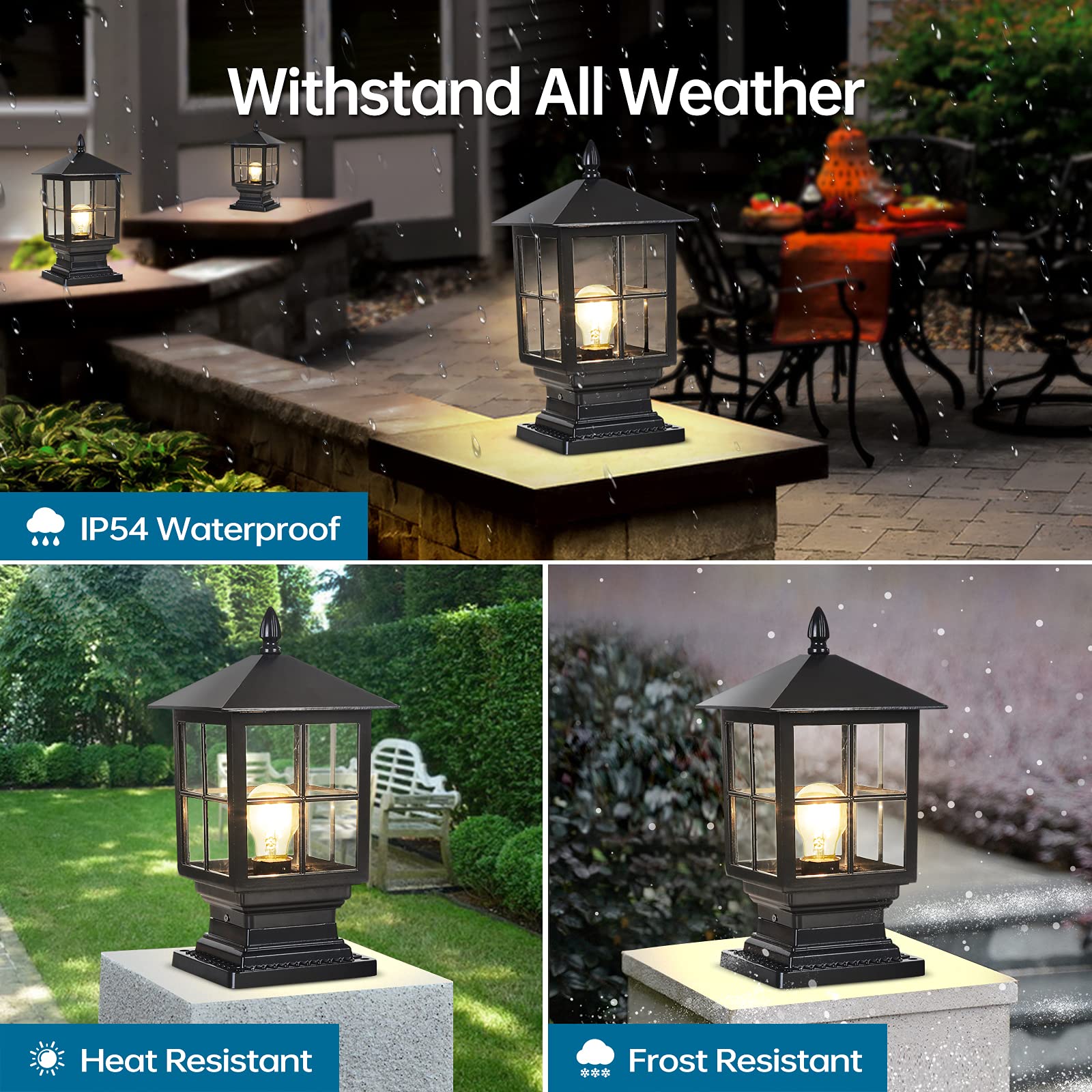 Modern Outdoor Post Light Fixture - IP54 Waterproof Aluminum Pillar Light with Clear Glass Shade for Yard, Garden, Patio & Pathway Lighting | Durable Weather-Resistant Design for Enhanced Curb Appeal & Nighttime Safety