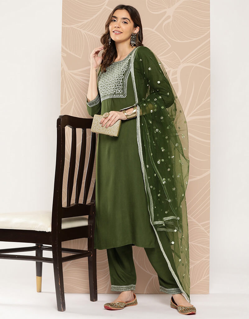 Army Green Viscose Rayon Straight Leg Pants for Women - Comfortable Stretchy Dress Pants for Office Work & Casual Wear