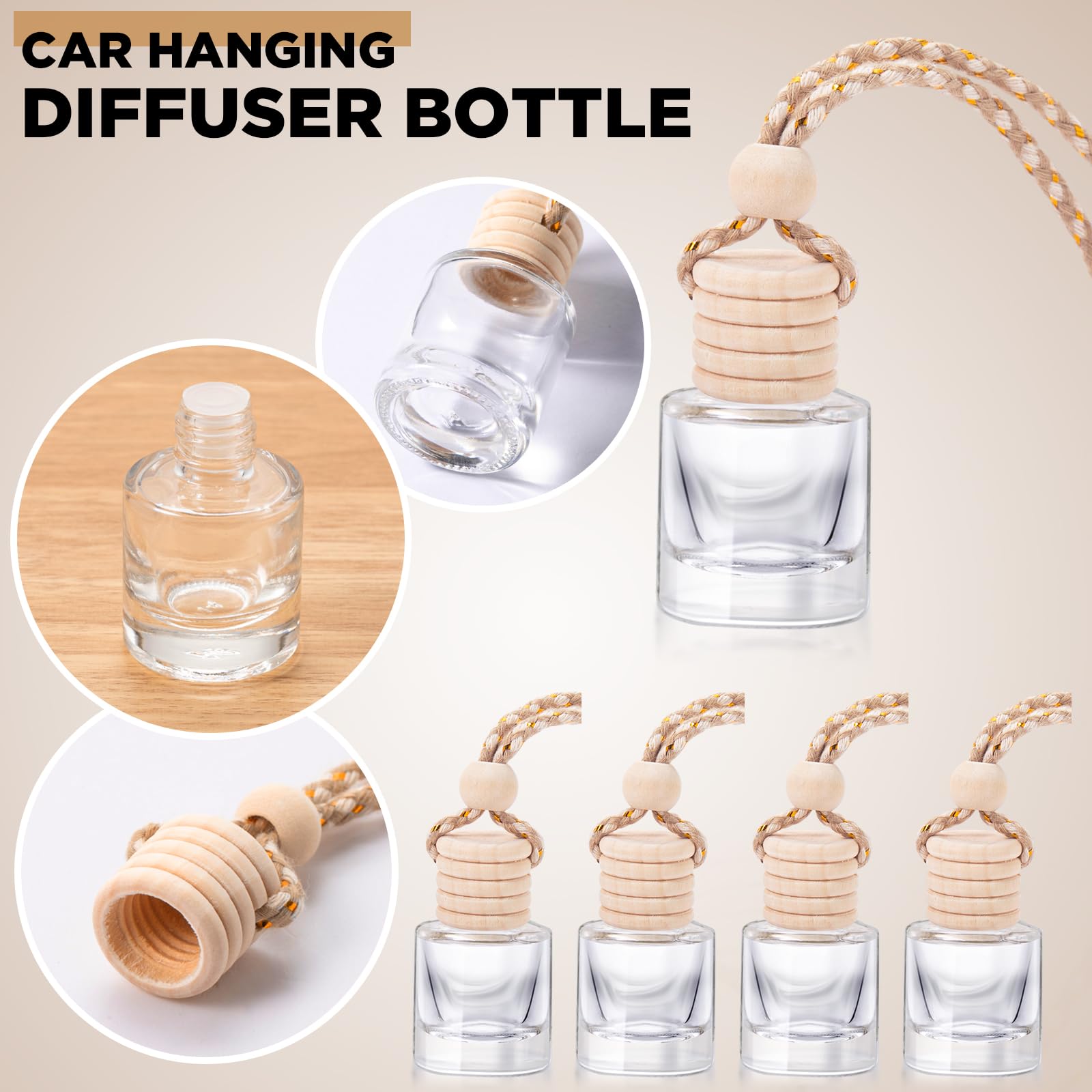 Domensi 350-Piece Bulk Hanging Car Diffuser Air Freshener Kit - Empty Refillable Glass Perfume Bottles & Aromatherapy Pendants for Auto Interior Decor - Perfect for Cars, Offices, and Home Fragrance