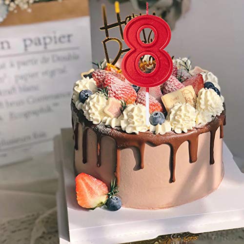 2.76 Inch Red Glitter Number 6 Birthday Candles - Cake Topper Decoration for Wedding Anniversary, Party Celebration - Perfect for Birthday Cakes, Cupcakes, and Dessert Tables