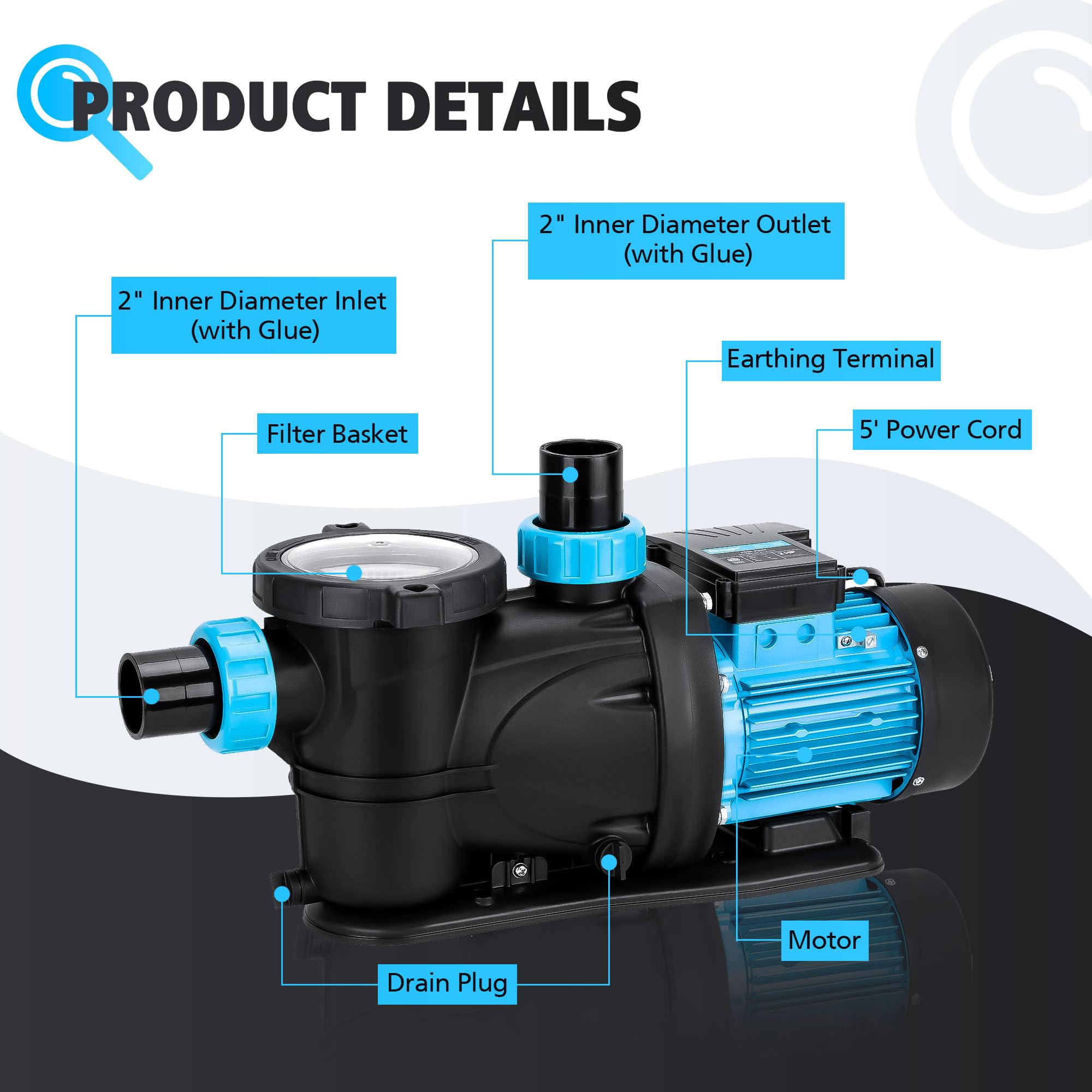 1.5 HP Inground & Above Ground Pool Pump - 5790GPH High Flow Swimming Pool Pump with Self Priming & Strainer Basket - 115V Single Speed, Energy Efficient & Quiet Operation - Perfect for Residential Backyard Pools, Spas & Water Features