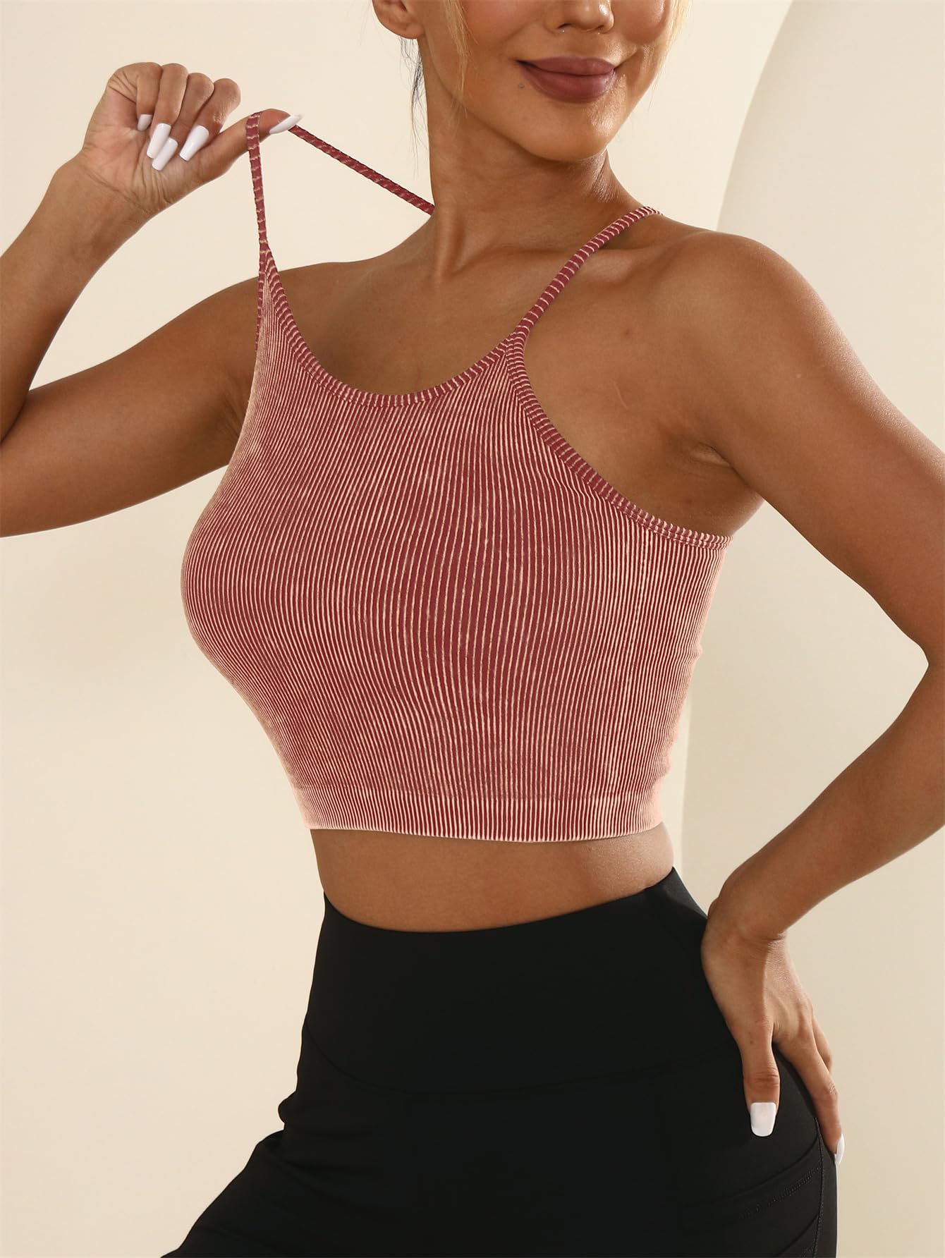 Innvix Women's 3-Pack Seamless Rib-Knit Yoga Camisole Crop Tank Tops - Racerback Sport Tops for Yoga, Gym & Casual Wear