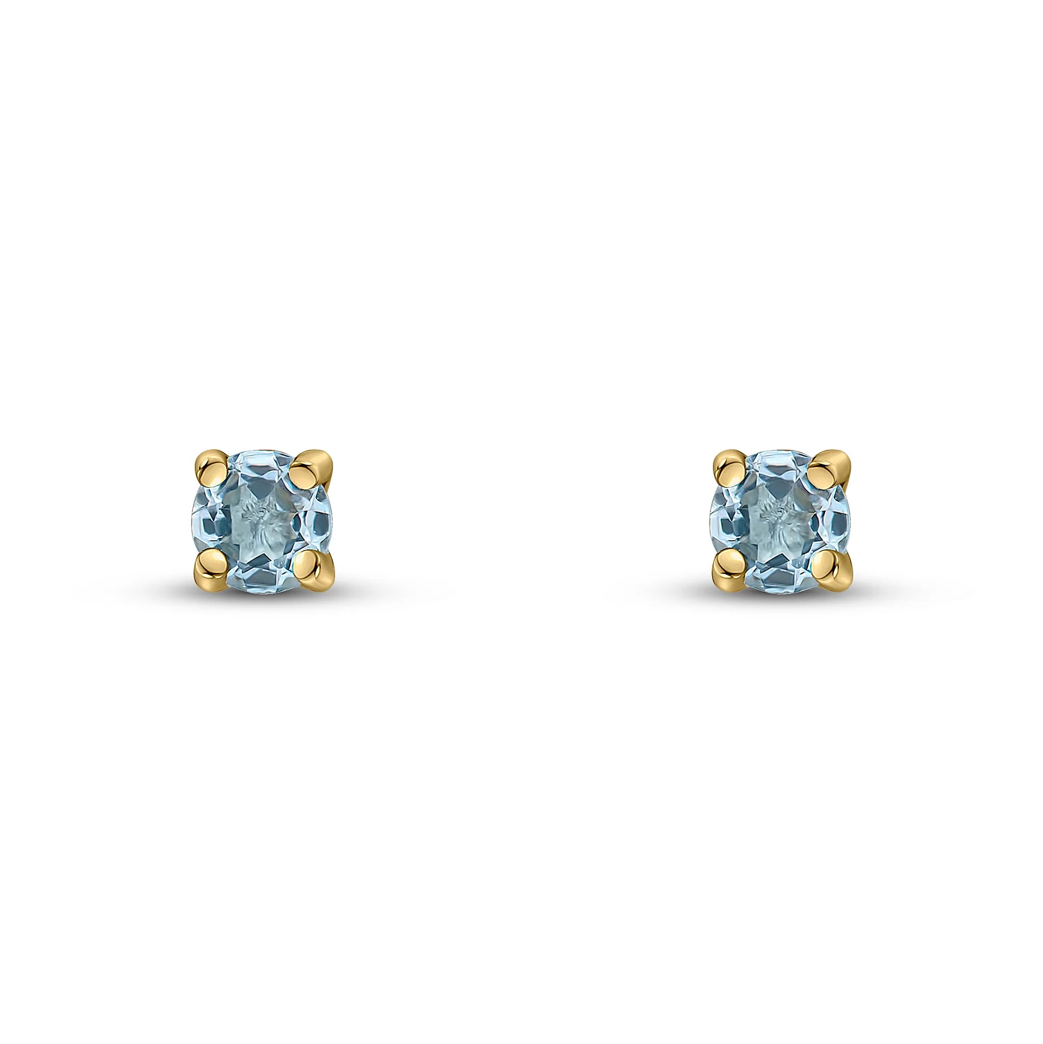 9ct Yellow Gold Aquamarine 3mm Round 4 Claw Stud Earrings - Elegant Blue Gemstone Jewelry for Women, Perfect for Everyday Wear, Gift Giving & Special Occasions
