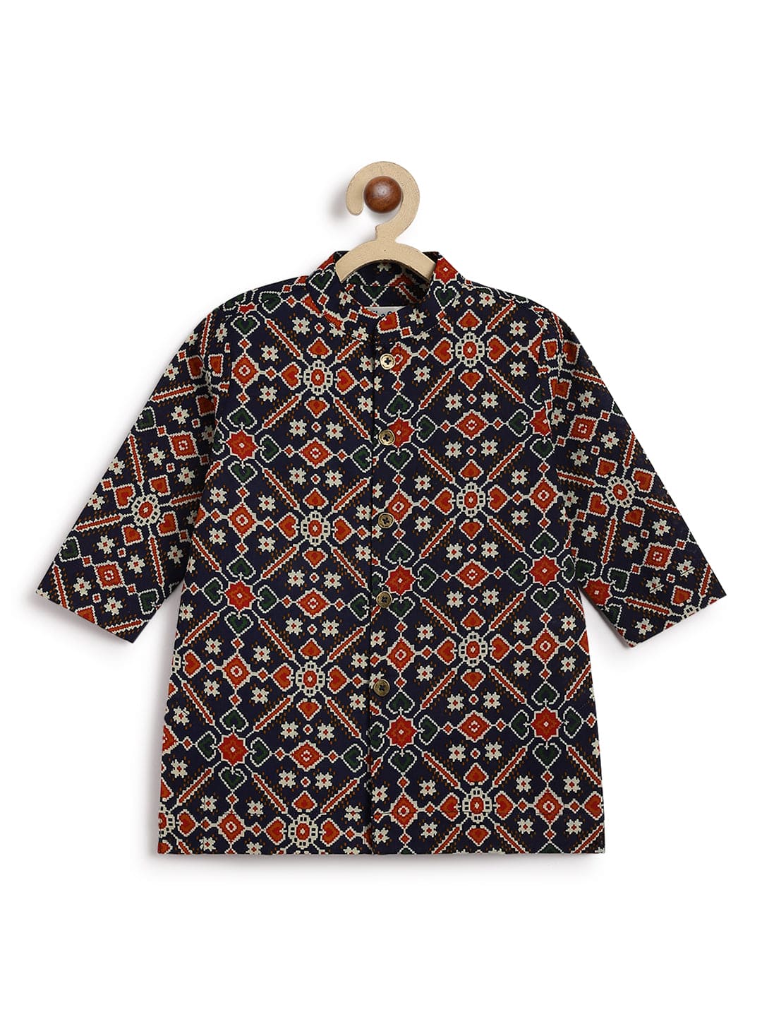 Pre Order: Baby Boy Blue Patola Print Kurta Pyjama Set - Comfortable Ethnic Outfit for Festivals, Parties & Family Gatherings