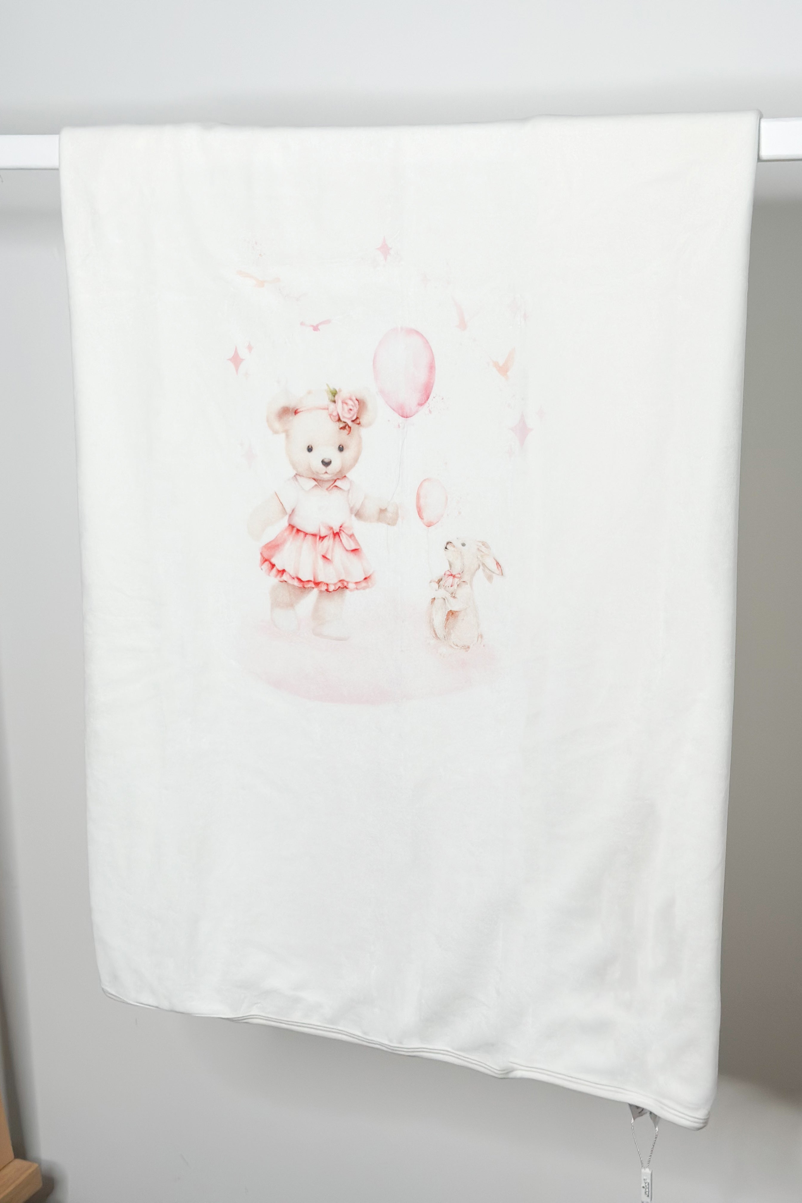 Soft Ivory & Pink Velour Teddy Bear Blanket - Cozy Plush Throw for Kids, Adults, Bedroom, Couch & Nursery - Perfect for Gifts, Snuggling & Decor