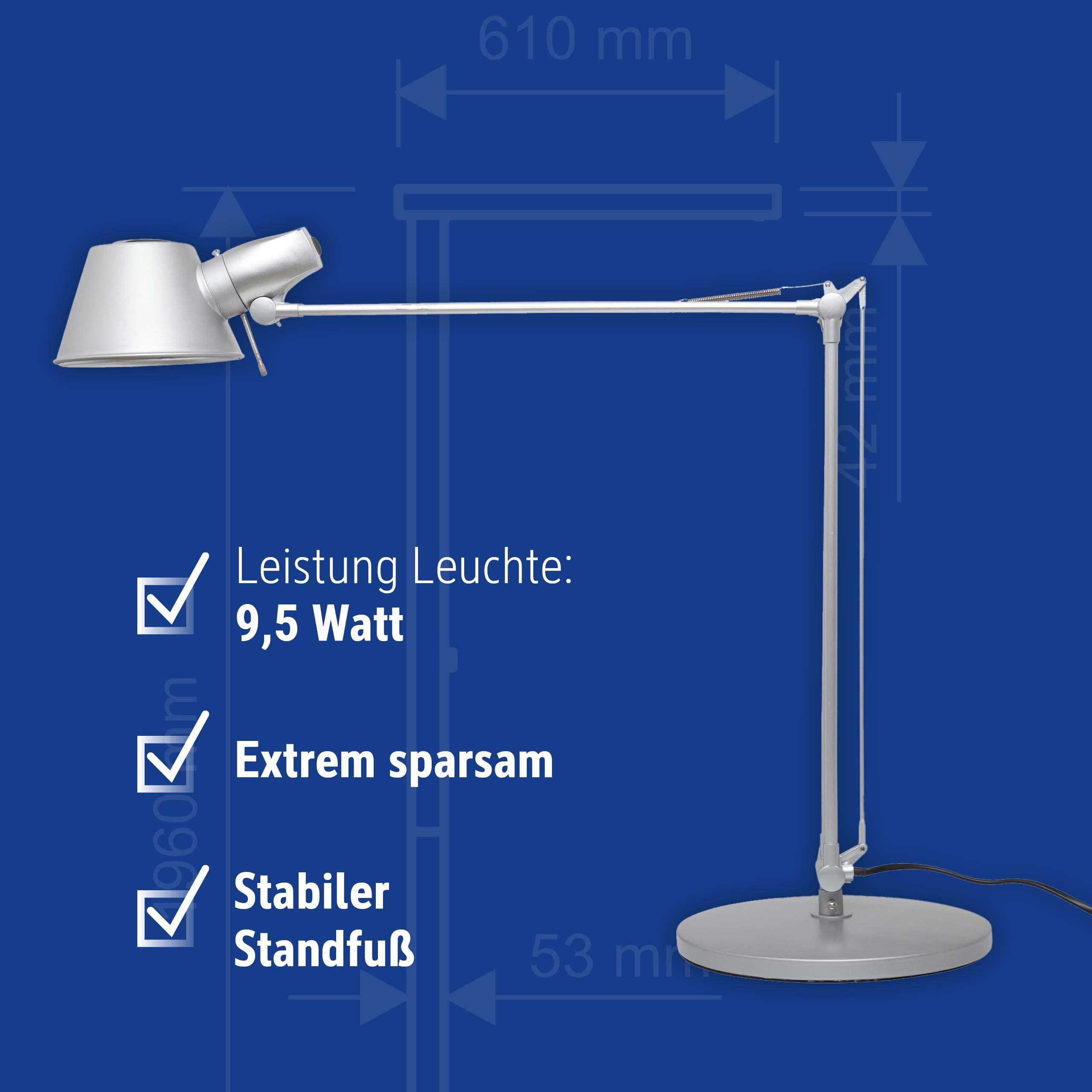 MAULrock LED Table Lamp - Adjustable Brightness & Color Temperature 3000K-6500K, Eye-Caring Office Desk Lamp for Home & Workspace, Silver Modern Design - Perfect for Reading, Studying & Nightstand Lighting