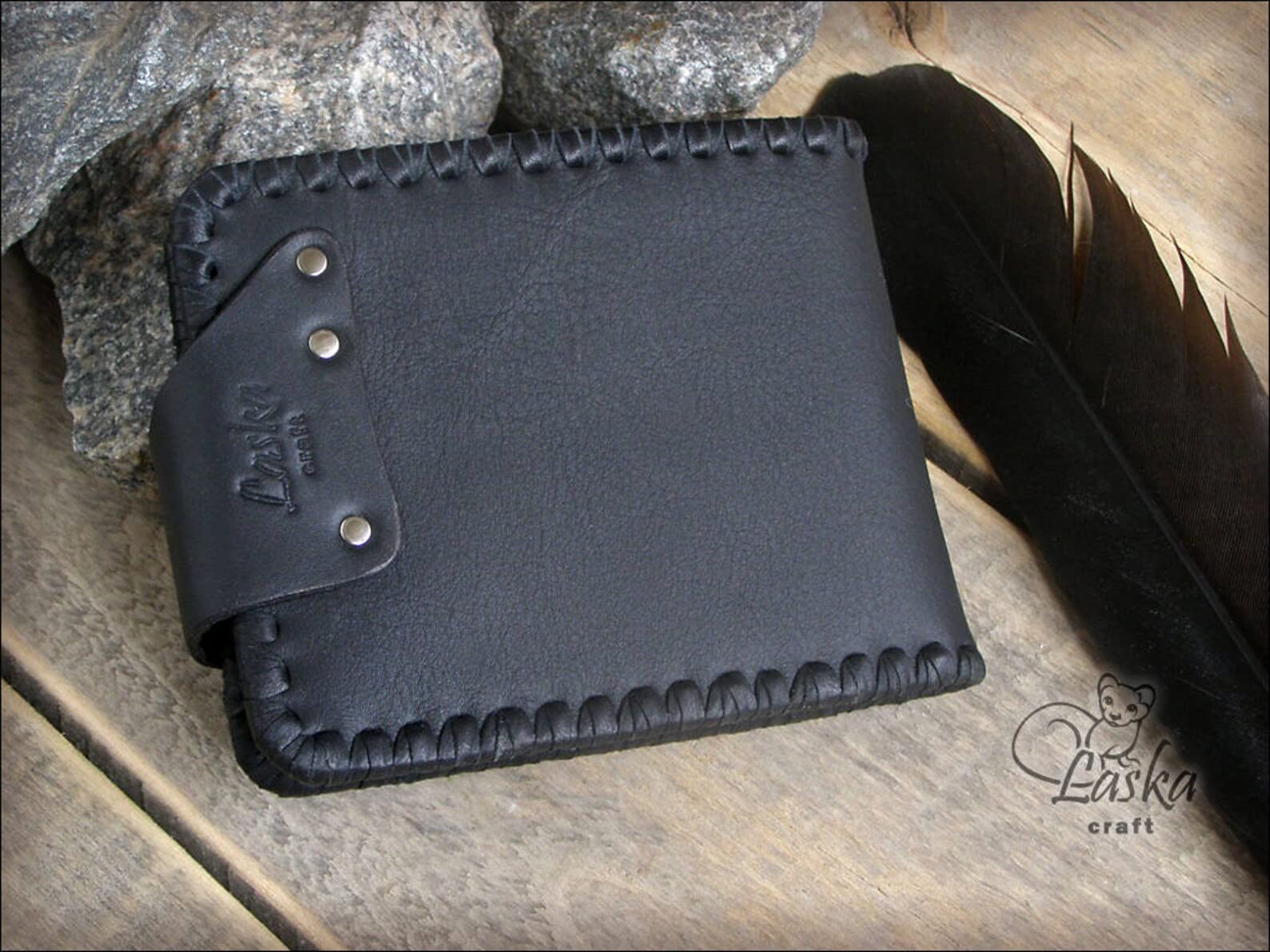 Mystery Night Raven Men's 3D Genuine Leather Wallet - Handmade Carved & Tooled Biker Wallet with Airbrush Art - Custom Personalized Leather Wallet for Men - Perfect Gift for Bikers & Motorcycle Enthusiasts