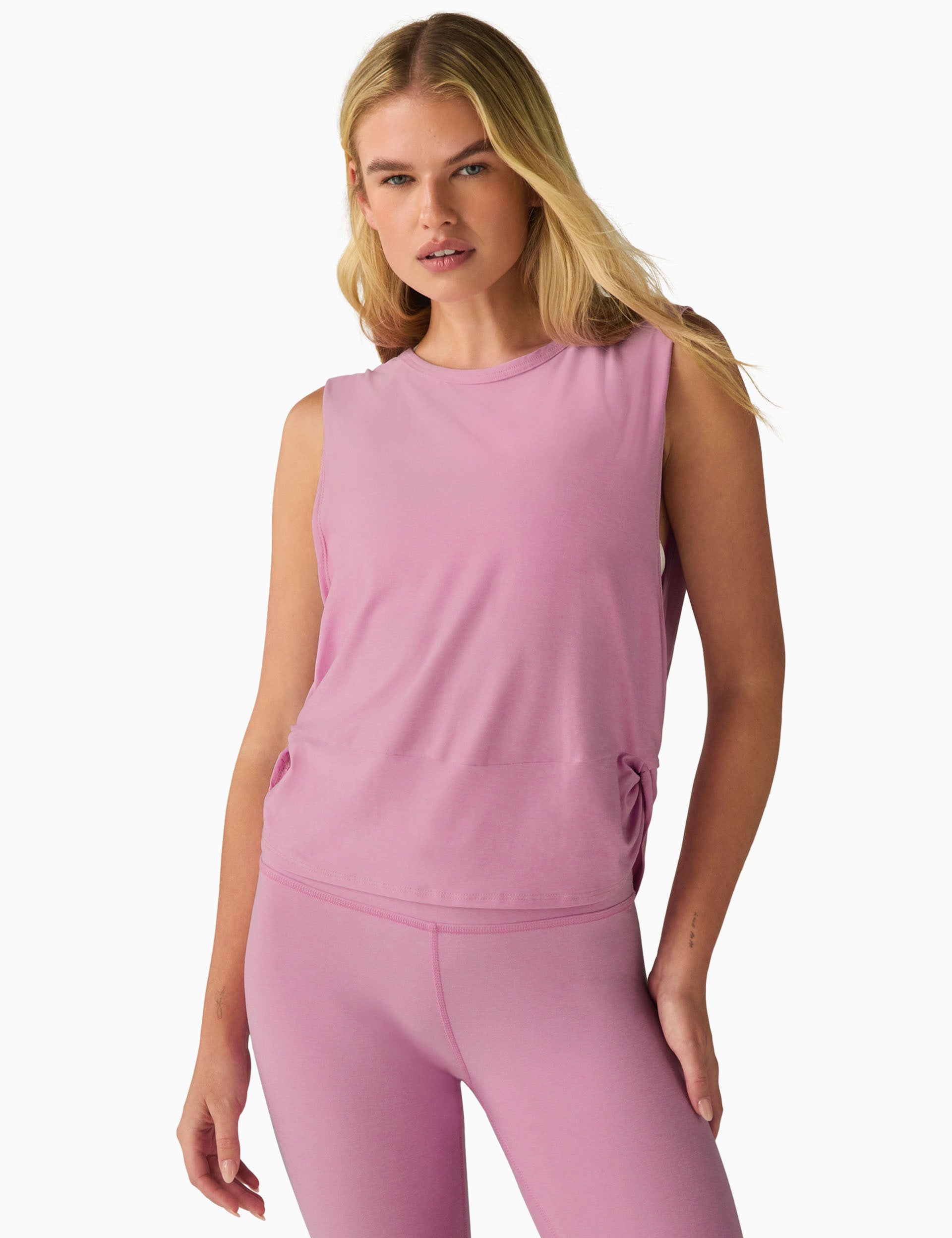 Featherweight Side Note Twist Tank Top - Soft Pink Haze Heather Color - Perfect for Yoga, Gym Workouts & Summer Casual Wear
