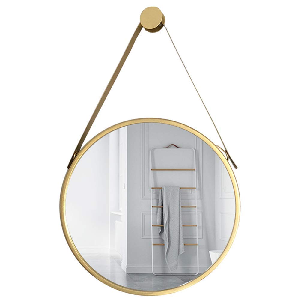 Round Hanging Wall Mirror - Adjustable Leather Strap for Bathroom, Bedroom, Hallway & Living Room - Decorative Makeup Mirror for Home Decor & Vanity Use