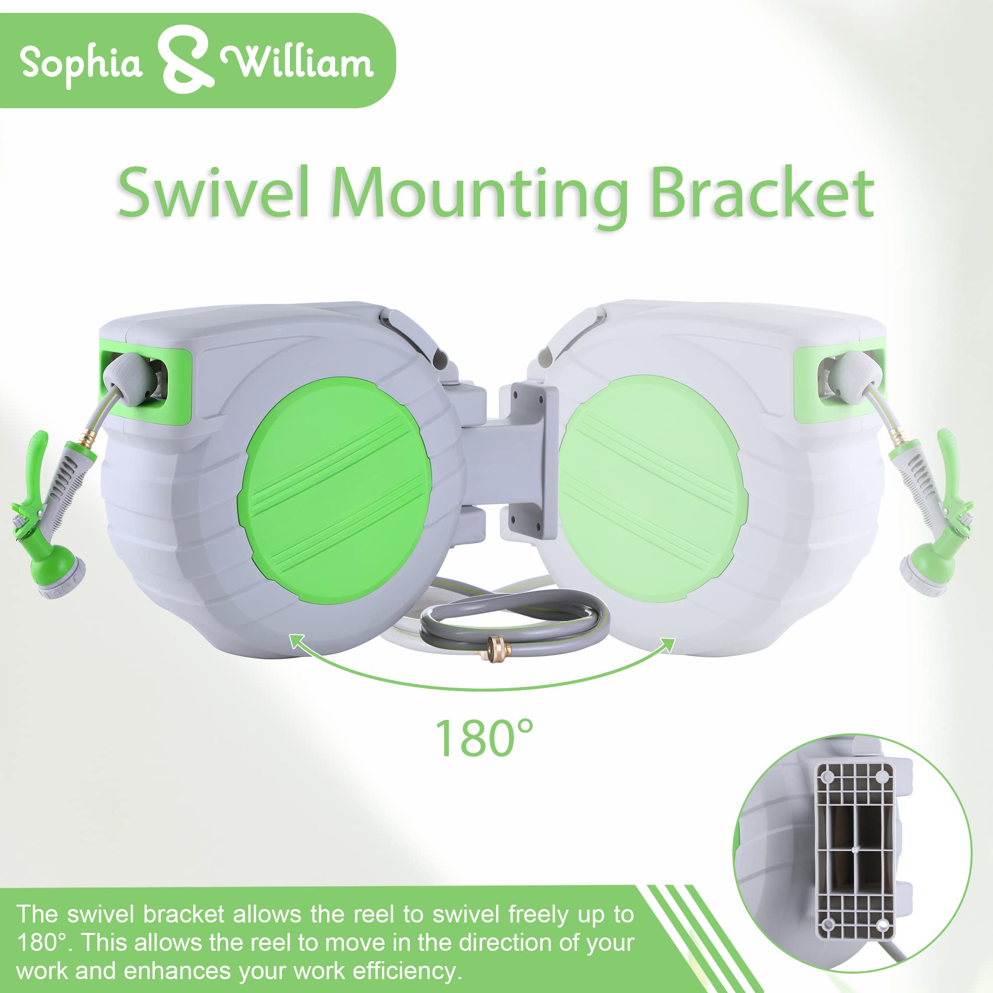 Sophia & William Retractable Wall Mounted Garden Hose Reel - Heavy Duty Expandable Air Hose Storage for Lawn, Patio, and Outdoor Watering (Ideal for Gardening, Car Washing & Yard Cleaning)