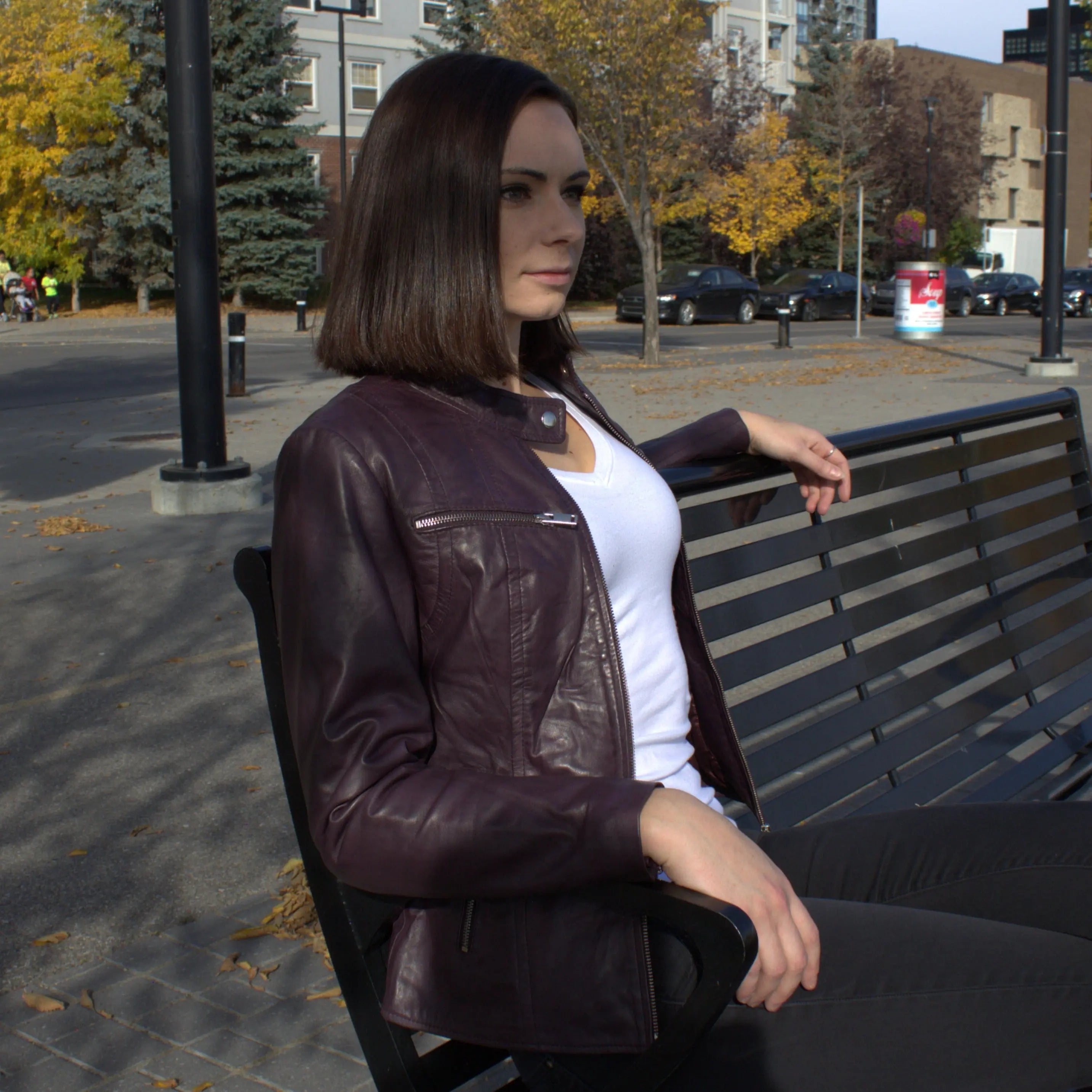 BOL Women's Zip Pocket Leather Jacket - Stylish Faux Leather Biker Jacket with Zipper Pockets for Casual Outings & Night Out