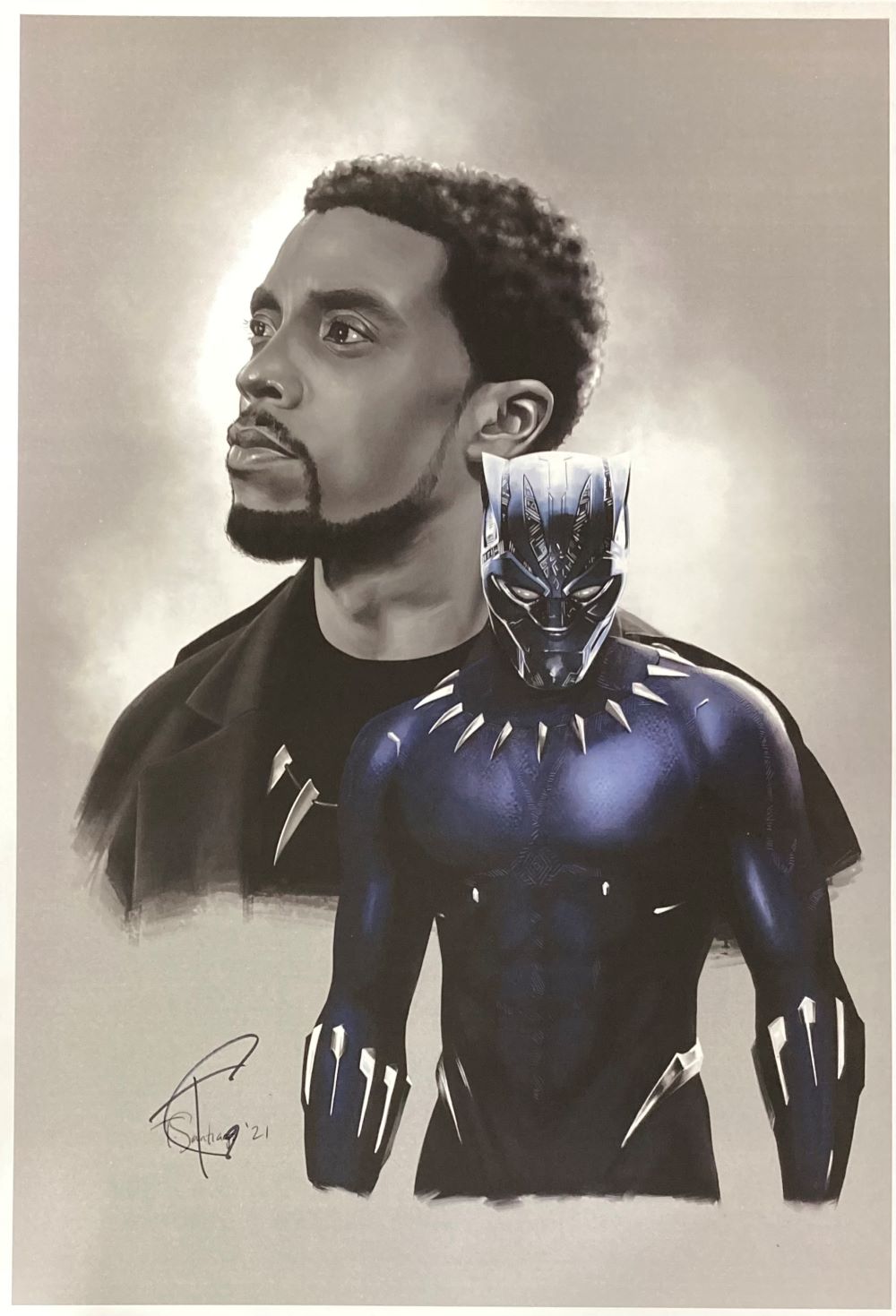 Authentic Chadwick Boseman 13x19 Black Panther Lithograph Signed by Tony Santiago - Perfect for Marvel Fans, Home Decor & Collectors