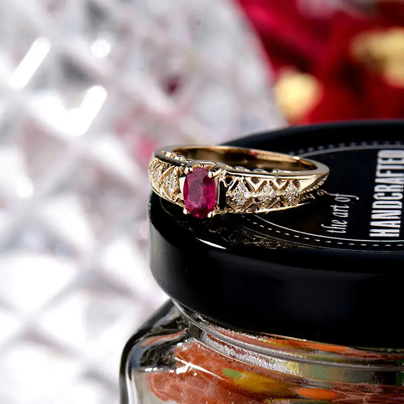 4x6mm Ruby Oval Gemstone 14K Rose Gold Diamond Wedding Ring for Women - Elegant Bridal Jewelry, Anniversary Gift & Engagement Ring for Her