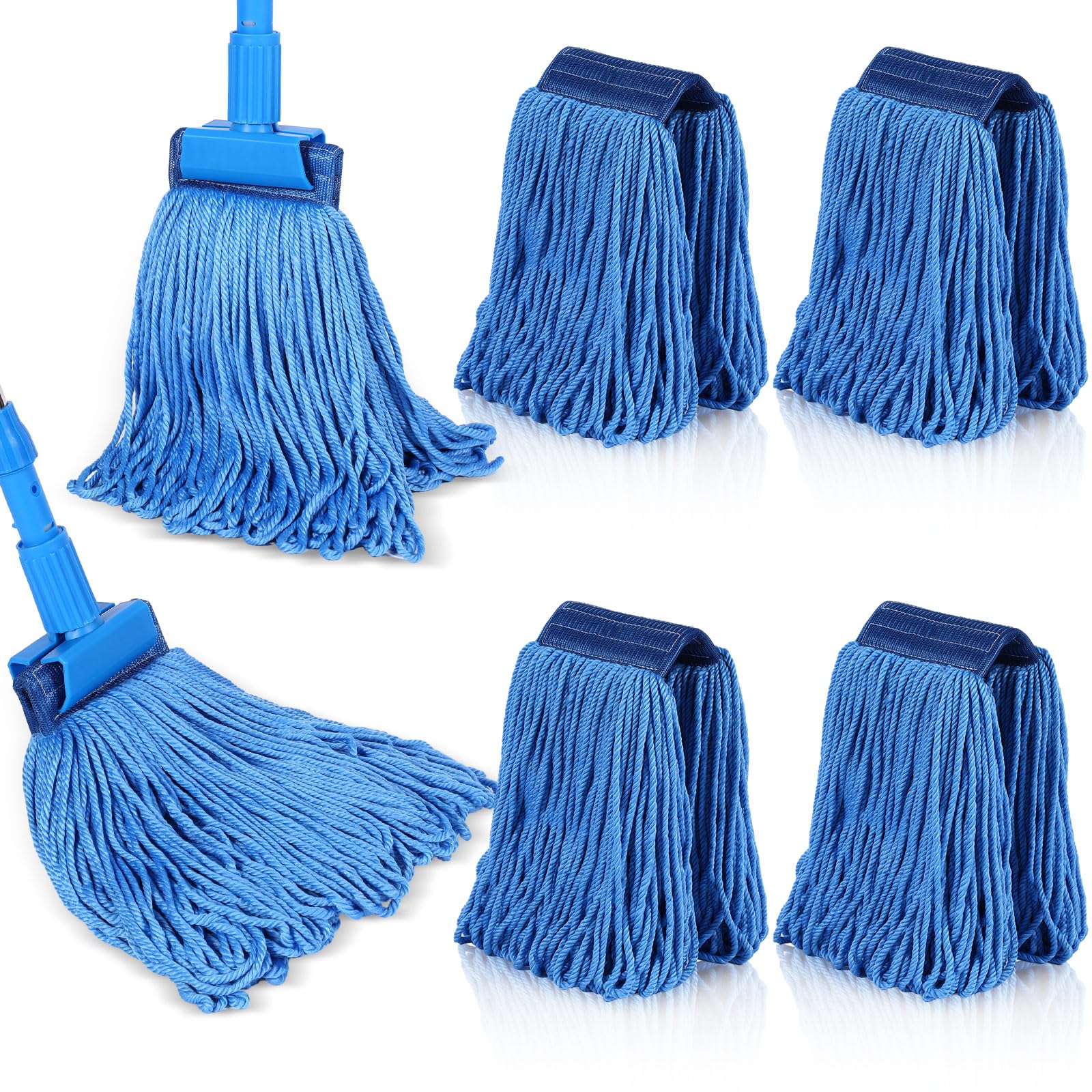 6-Pack Heavy Duty 16oz Blue Cotton Mop Heads - Commercial Floor Cleaning Refills