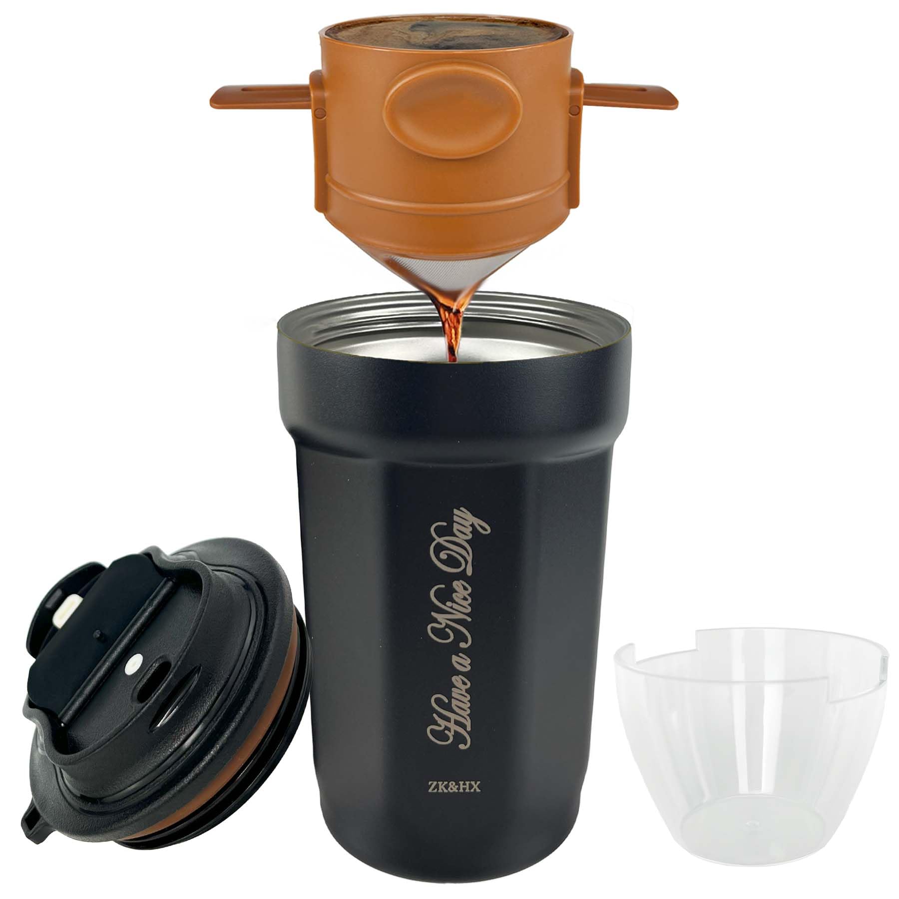 ZK&HX LIFE Pour Over Coffee Maker & Insulated Travel Mug - Portable Camping Coffee Maker with Tea Infuser for Loose Leaf Tea - Perfect for Hiking, Office & Outdoor Adventures