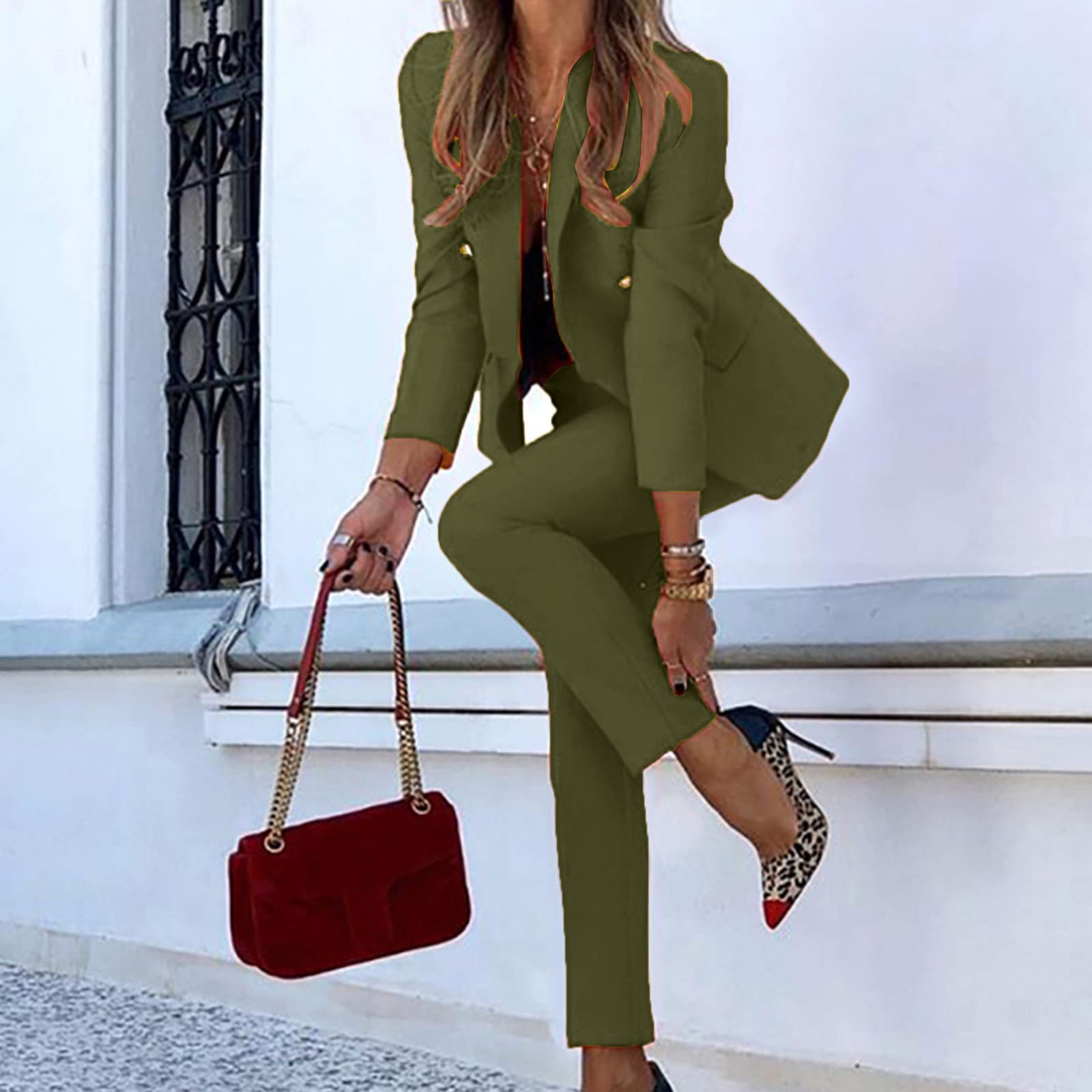 Women's Slim Fit Two-Piece Lapel Suit Set - Formal Office Business Blazer & Pants with Long Sleeves | Professional Work Attire for Business Meetings, Interviews & Corporate Events