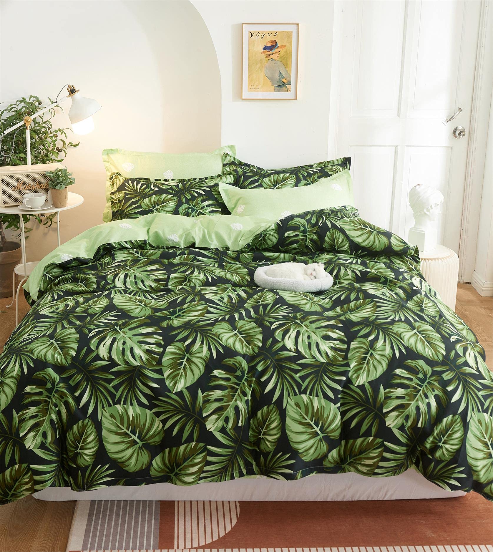 Tropical Palm Leaf Duvet Cover Set - Full Size Bedding with Pillowcases (No Comforter Included) | Coastal & Boho Bedroom Decor for Summer Vibes