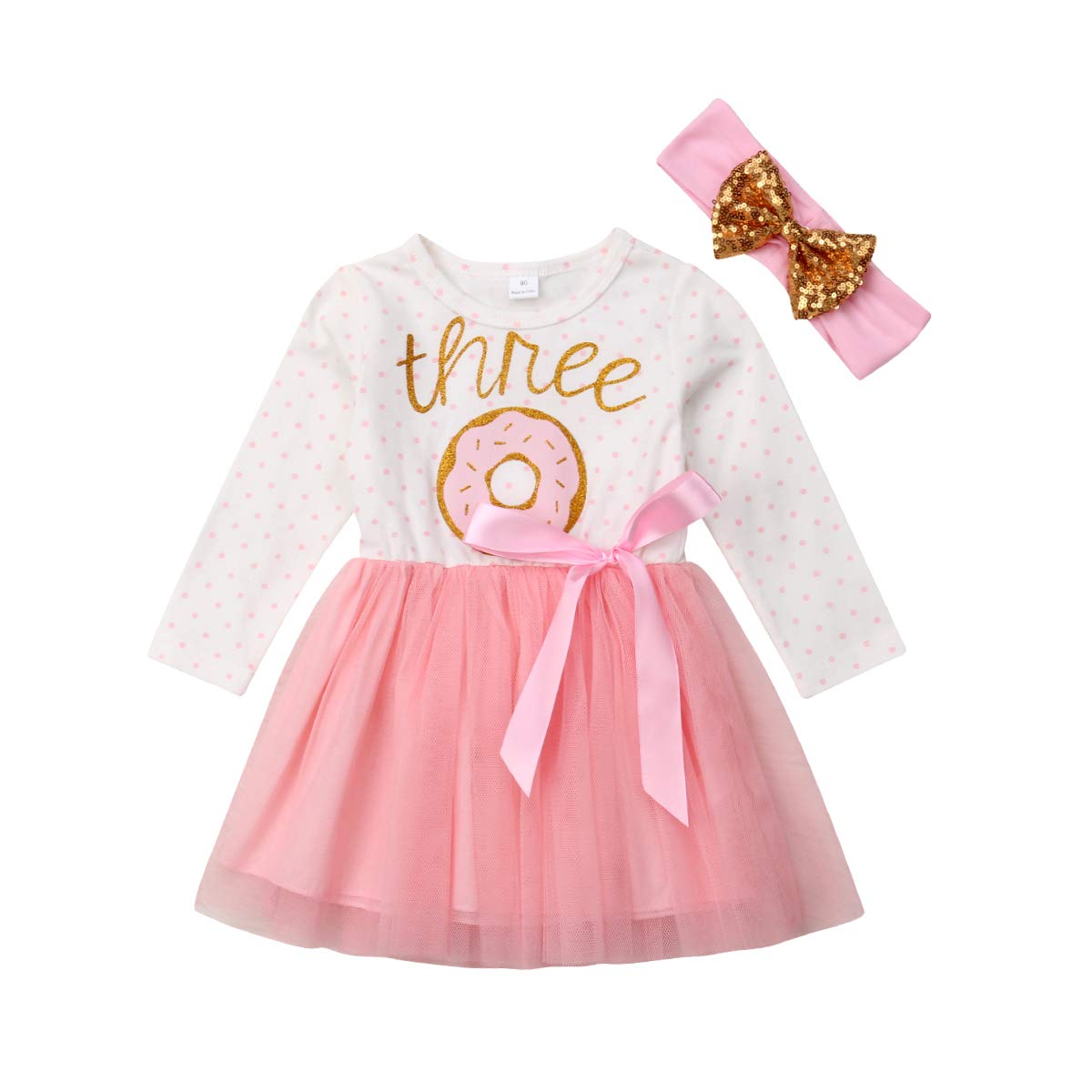 Pink Striped Tutu Dress Outfit for Newborn Baby Girls - 2Pcs Set with Headband, First Birthday & Casual Wear, Donut Print Design - Perfect for Photoshoots, Parties & Everyday Playtime