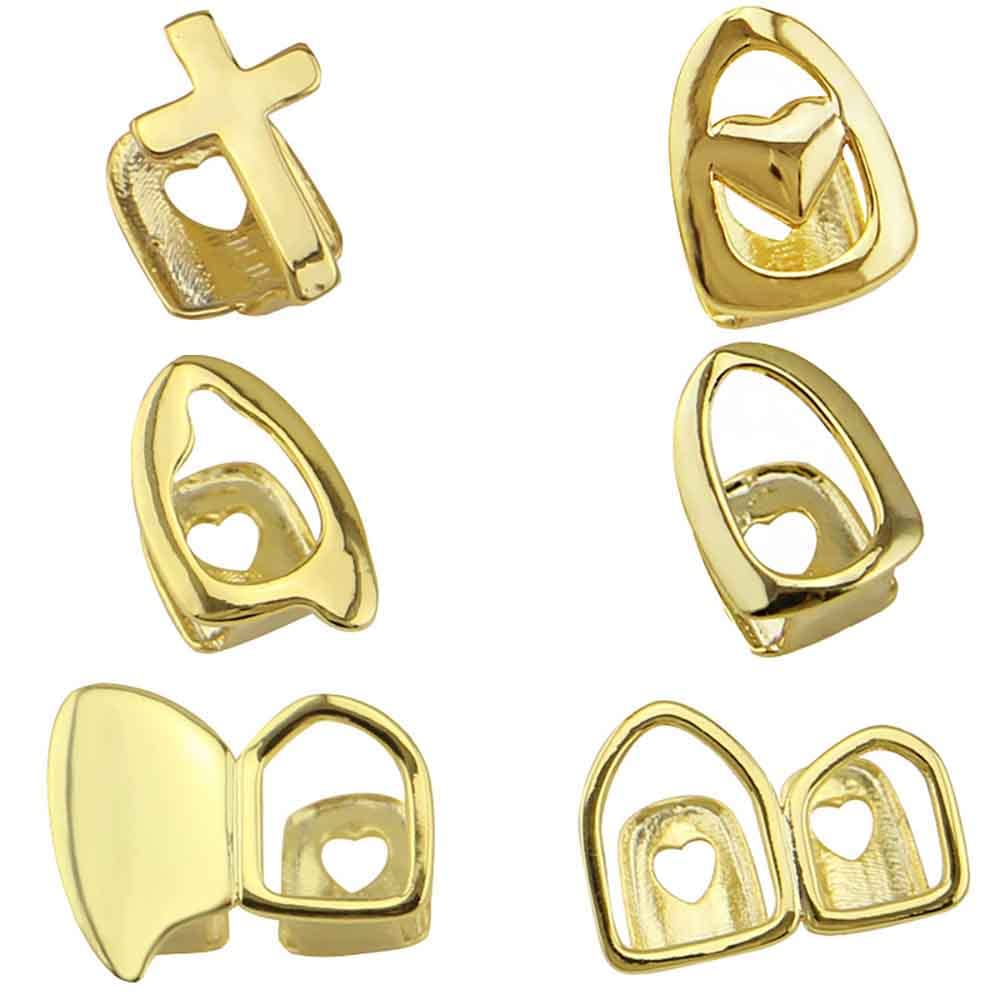 6PC Hollow Out Grillz Teeth Caps - Gold & Silver Hip Hop Grillz for Men & Women - Perfect for Parties, Concerts, and Rap Performances
