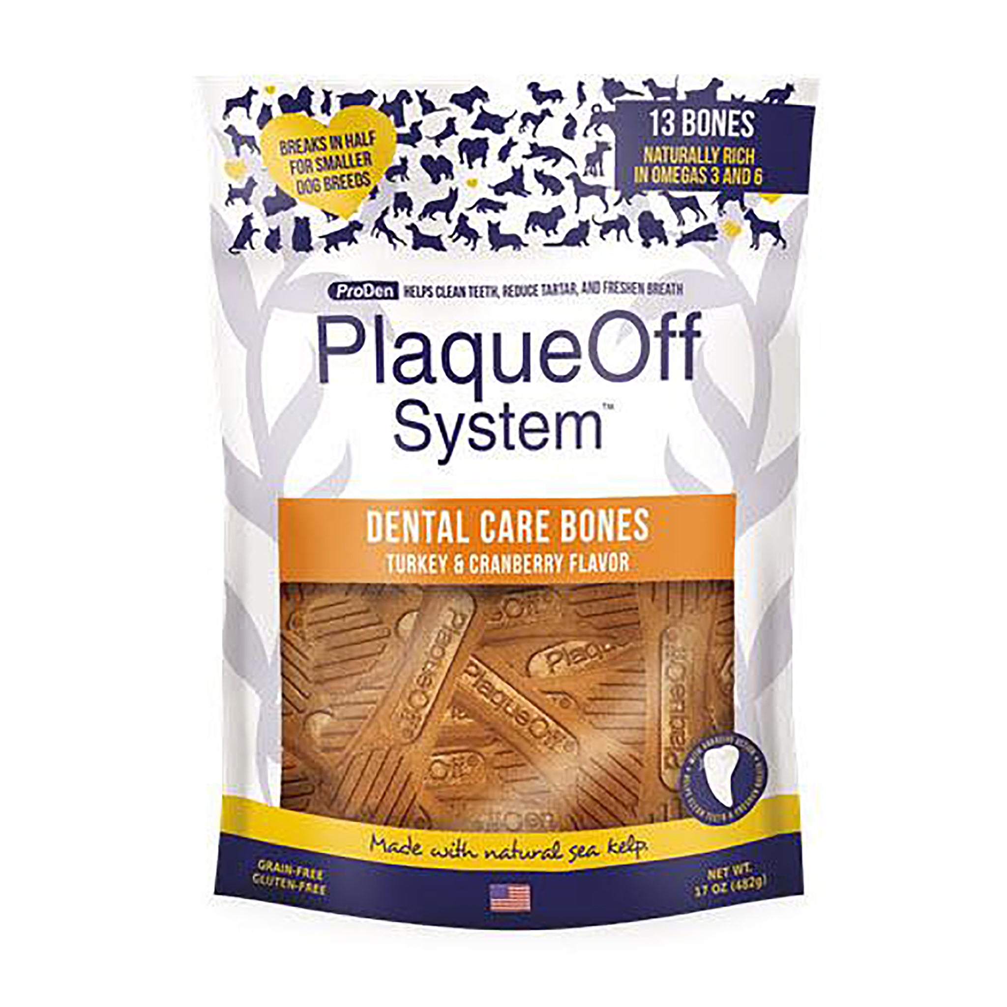 ProDen PlaqueOff System Dog Dental Chews - Turkey Flavor Dental Bones for Tartar Control & Fresh Breath - Great for Daily Oral Care & Teeth Cleaning at Home