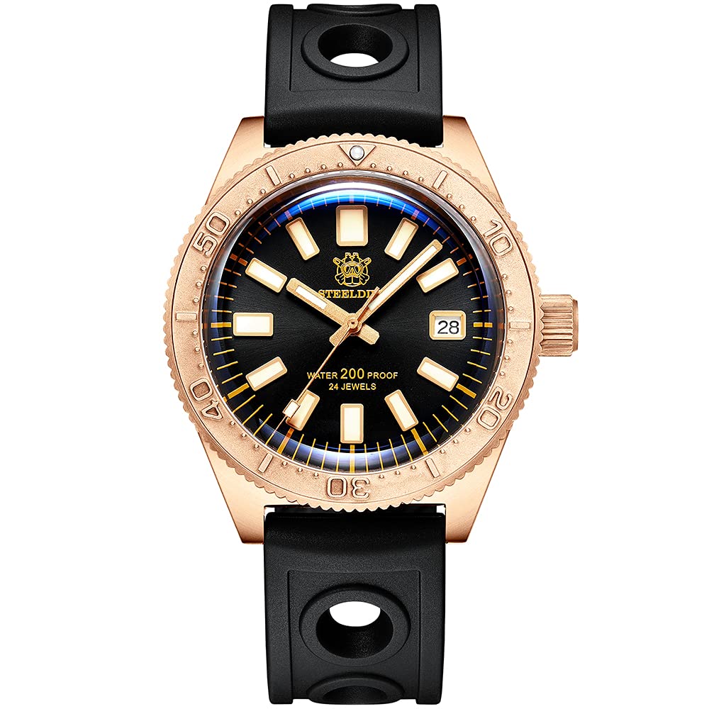 STEELDIVE Men's Automatic Diving Watch - 200M Water Resistant Bronze Mechanical Wristwatch with BGW9 Luminous, Sapphire Crystal, NH35 Movement & Rubber Strap | Perfect for Scuba Diving, Snorkeling & Outdoor Adventures