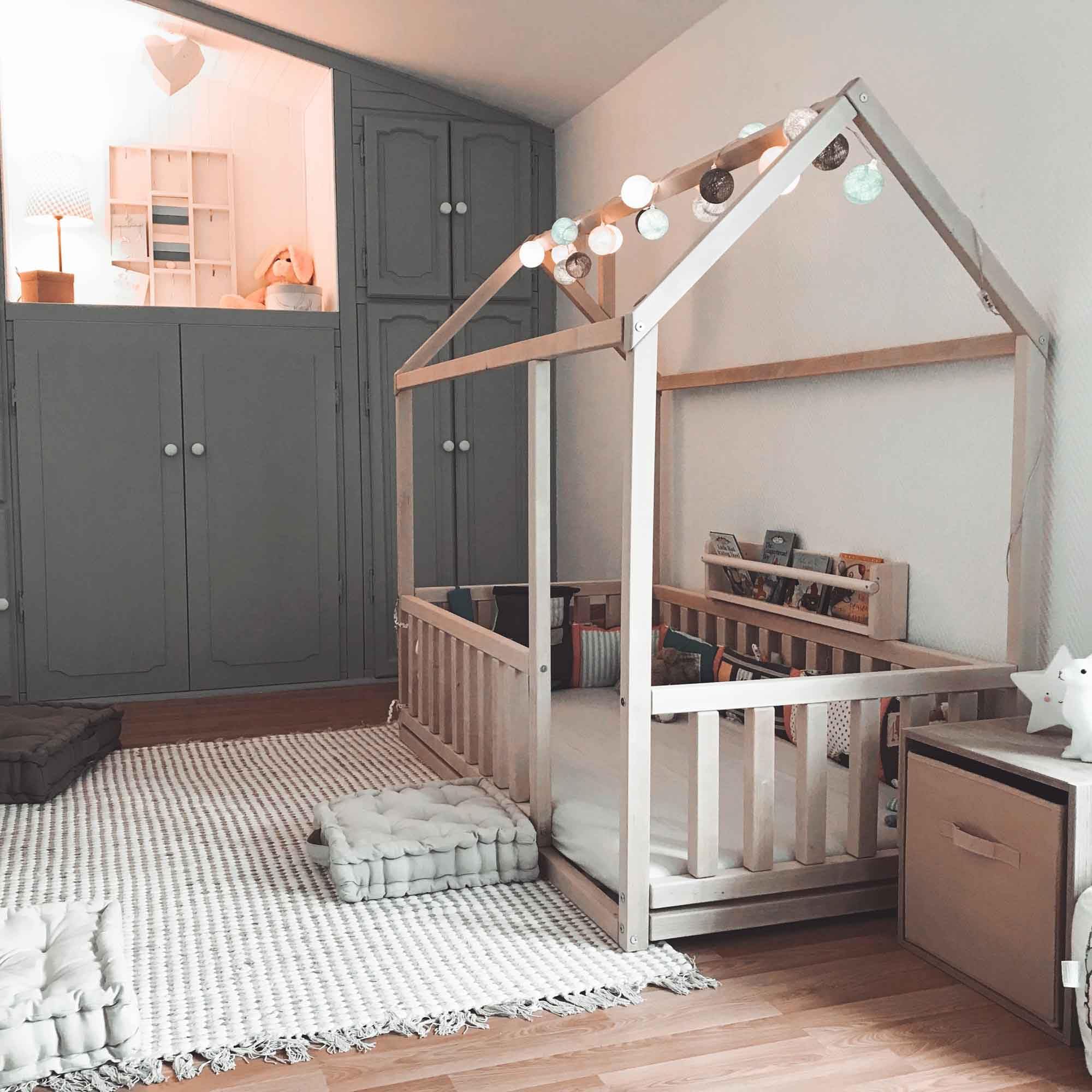 Montessori Toddler House Bed with Rails - Twin Size for Kids' Room