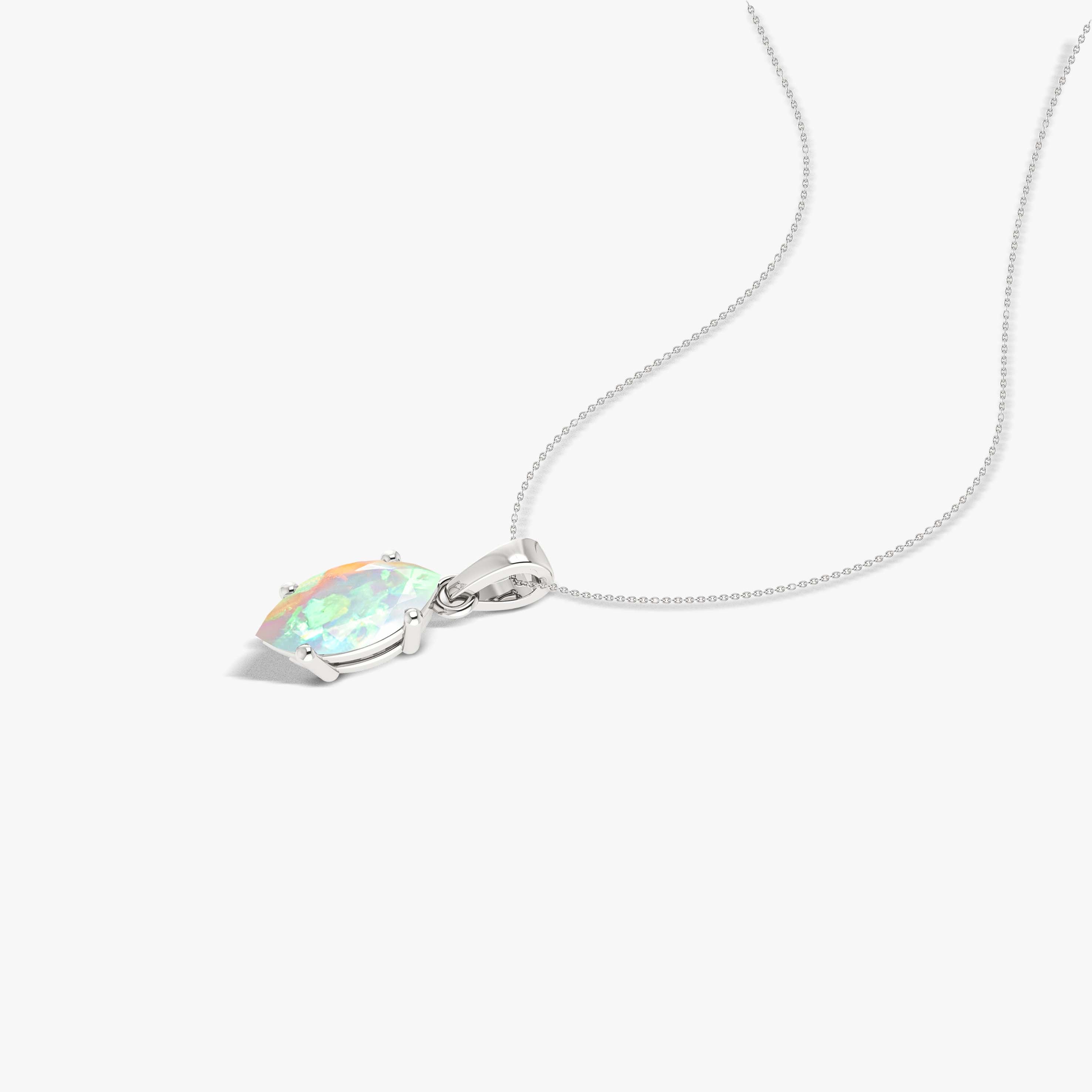 Natural White Opal Solitaire Pendant Necklace for Women - 925 Sterling Silver Chain Jewelry - Perfect for Weddings, Anniversaries & Special Occasions
