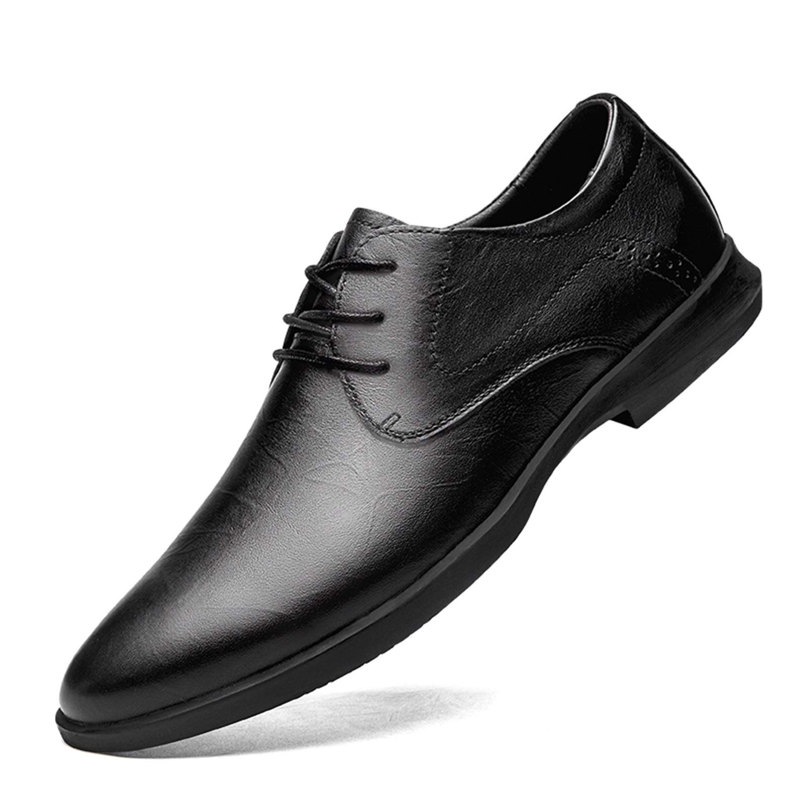 **Men's Genuine Leather Oxford Dress Shoes - 3-Eye Lace-Up, Round Burnished Toe, Block Heel, Rubber Sole (Black, Size 37 EU) - Perfect for Business, Office & Formal Occasions**