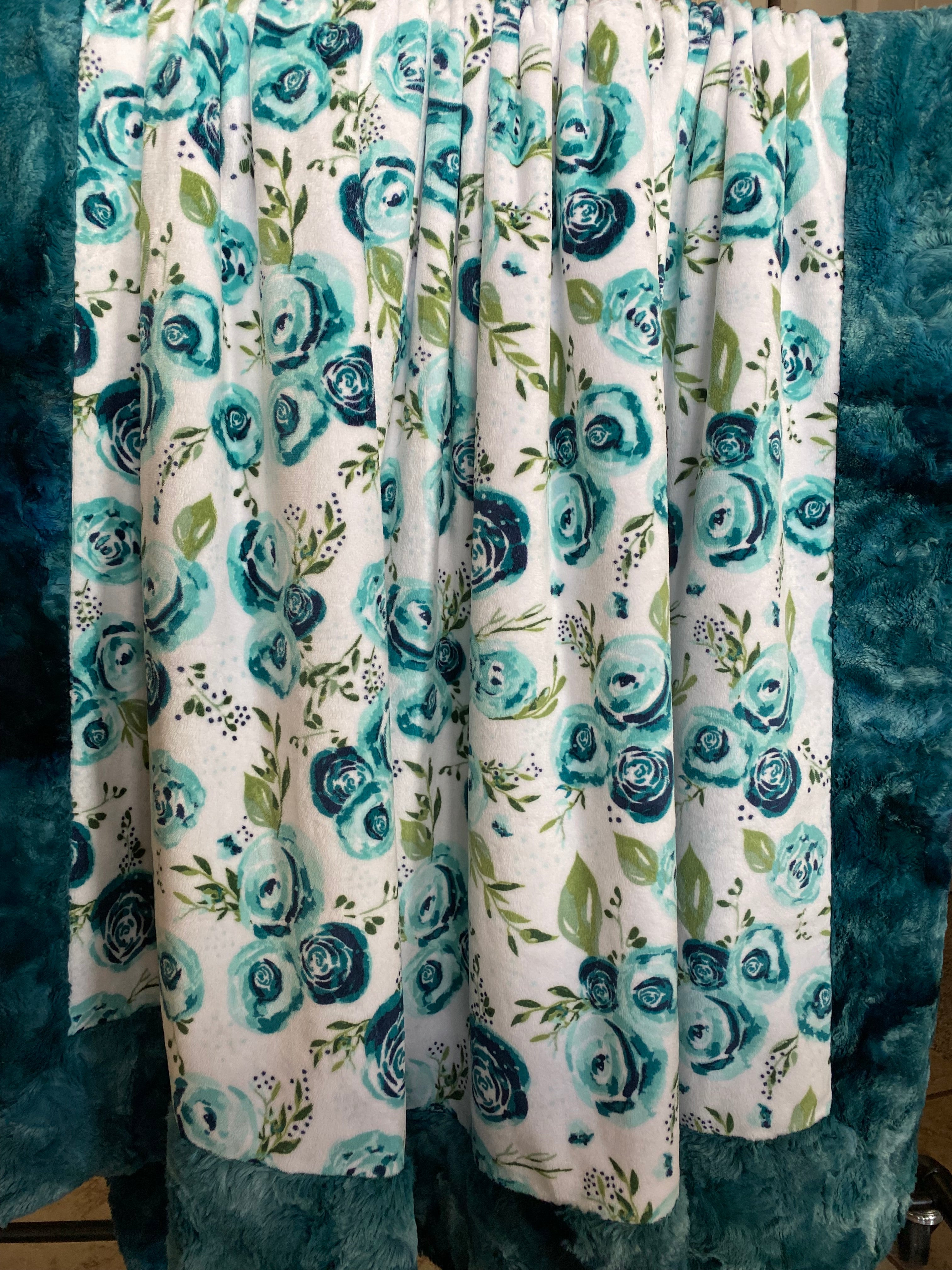 Rose Mallard Teal Galaxy Minky Blanket 59x63 - Soft Cozy Throw for Bed, Couch & Nursery - Perfect for Gifts, Home Decor & Baby Shower