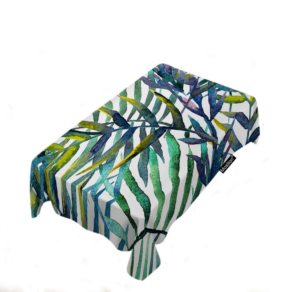Moslion Watercolor Abstract Tropical Leaves Tablecloth - 52x70 Inch Polyester Rectangle Table Cover for Kitchen, Picnic, BBQ, and Outdoor Dining - Spring Nature-Inspired Design
