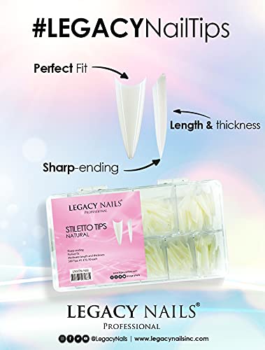 Legacy Nails Professional Nail Tips for Acrylic, Gel & Builder Gel - Stiletto & Natural Shapes | Perfect for Salon, DIY Manicures & Nail Extensions