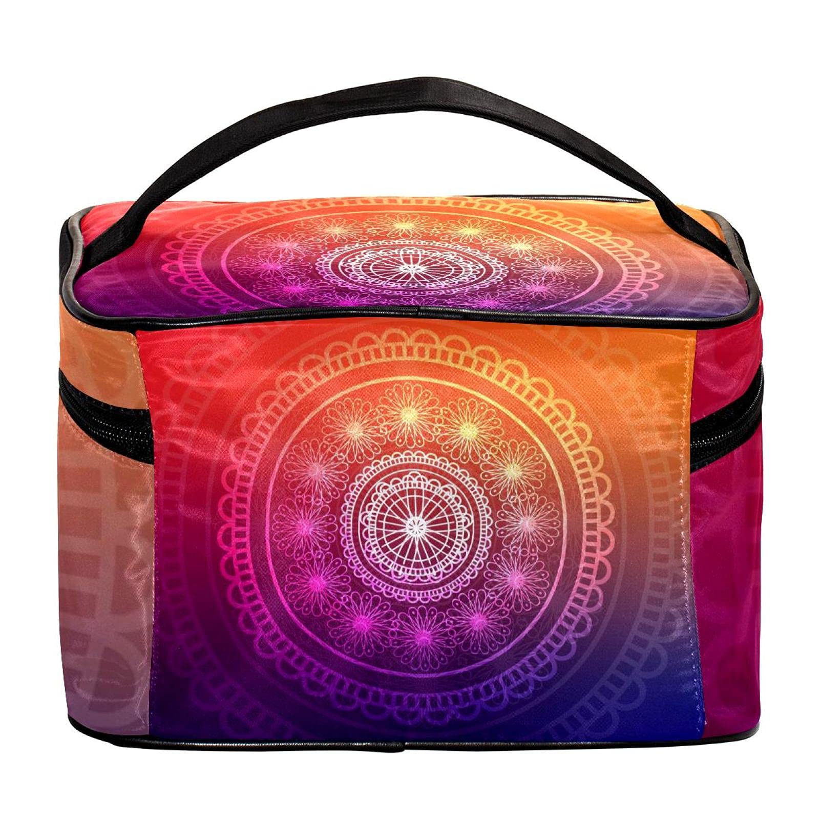 Abstract Colorful Mandala Pattern Travel Makeup Bag - Large Cosmetic Organizer with Zipper for Women & Girls | Perfect for Vacation, Gym, Beach & Daily Essentials Storage