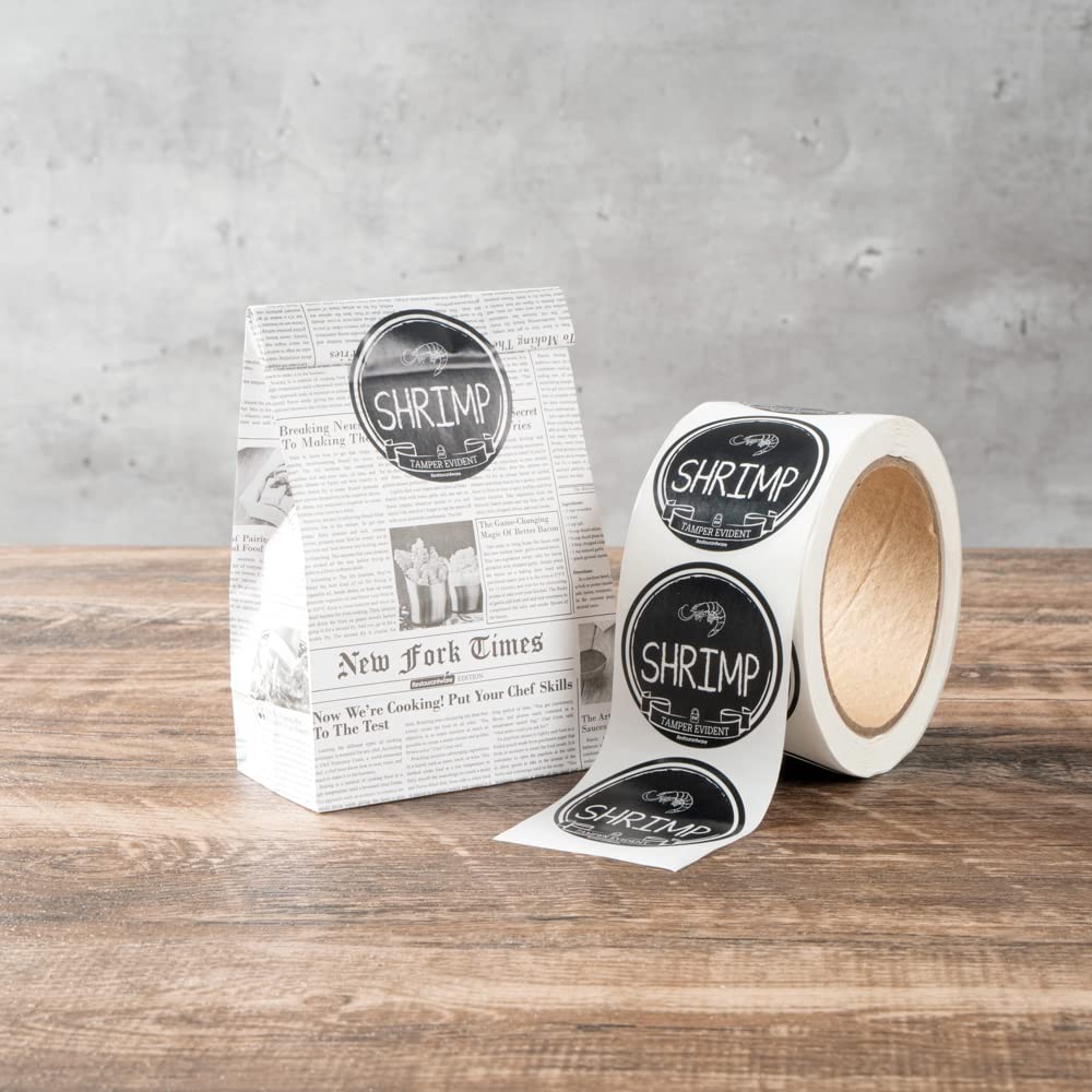 Restaurantware Label Tek 2 Inch Tamper-Evident Stickers for Shrimp - 500 Rolled Tamper Seal Stickers with Chalkboard Design | Safe Food Delivery Stickers (Black with White Font) | Ideal for Seafood Packaging, Takeout Containers & Food Safety Compliance