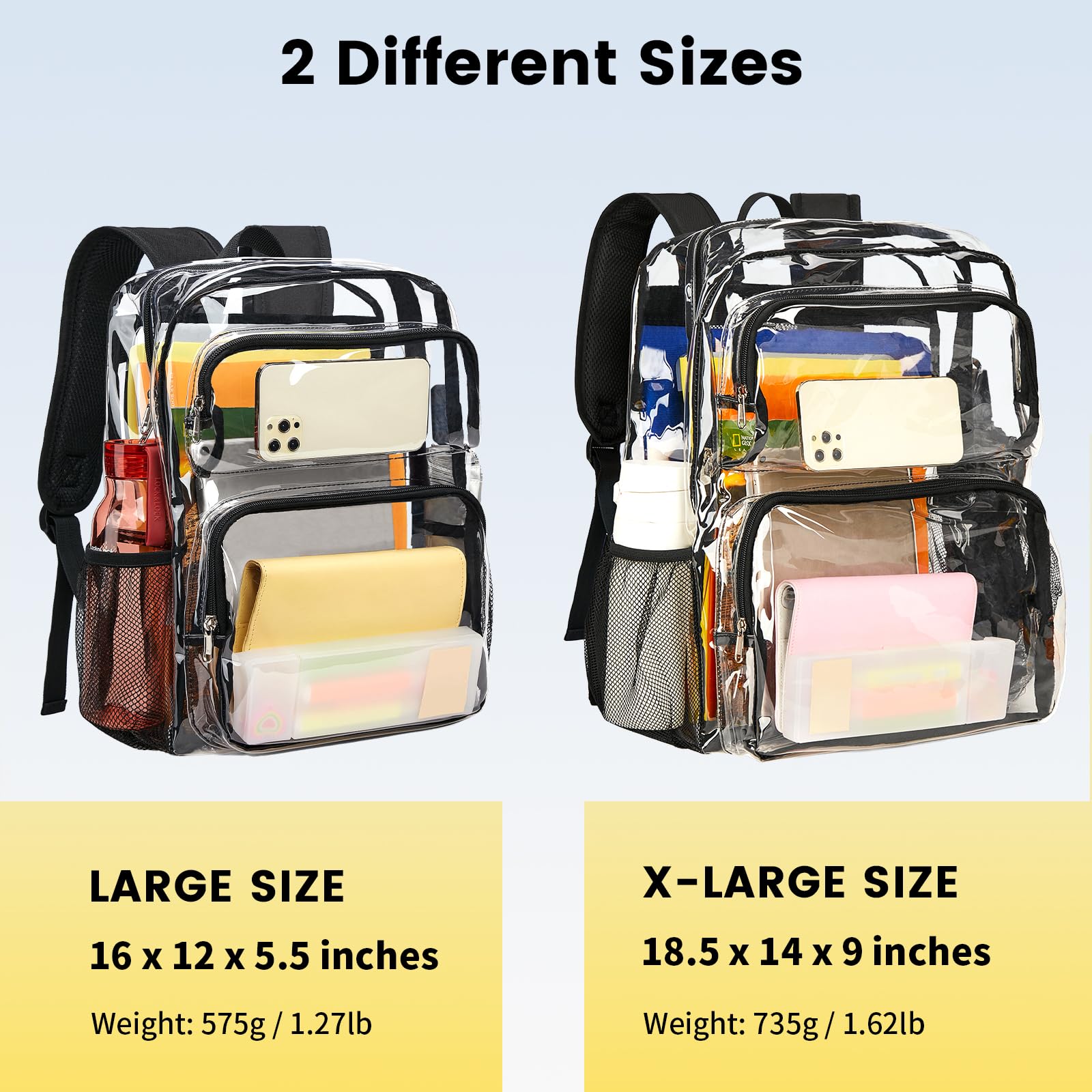 Vorspack Heavy Duty Clear Backpack - Large Transparent Bookbag for College, Work, Travel & Festivals | Durable See-Through Backpack for School, Concerts, Stadium Events & Airport Security (Black)