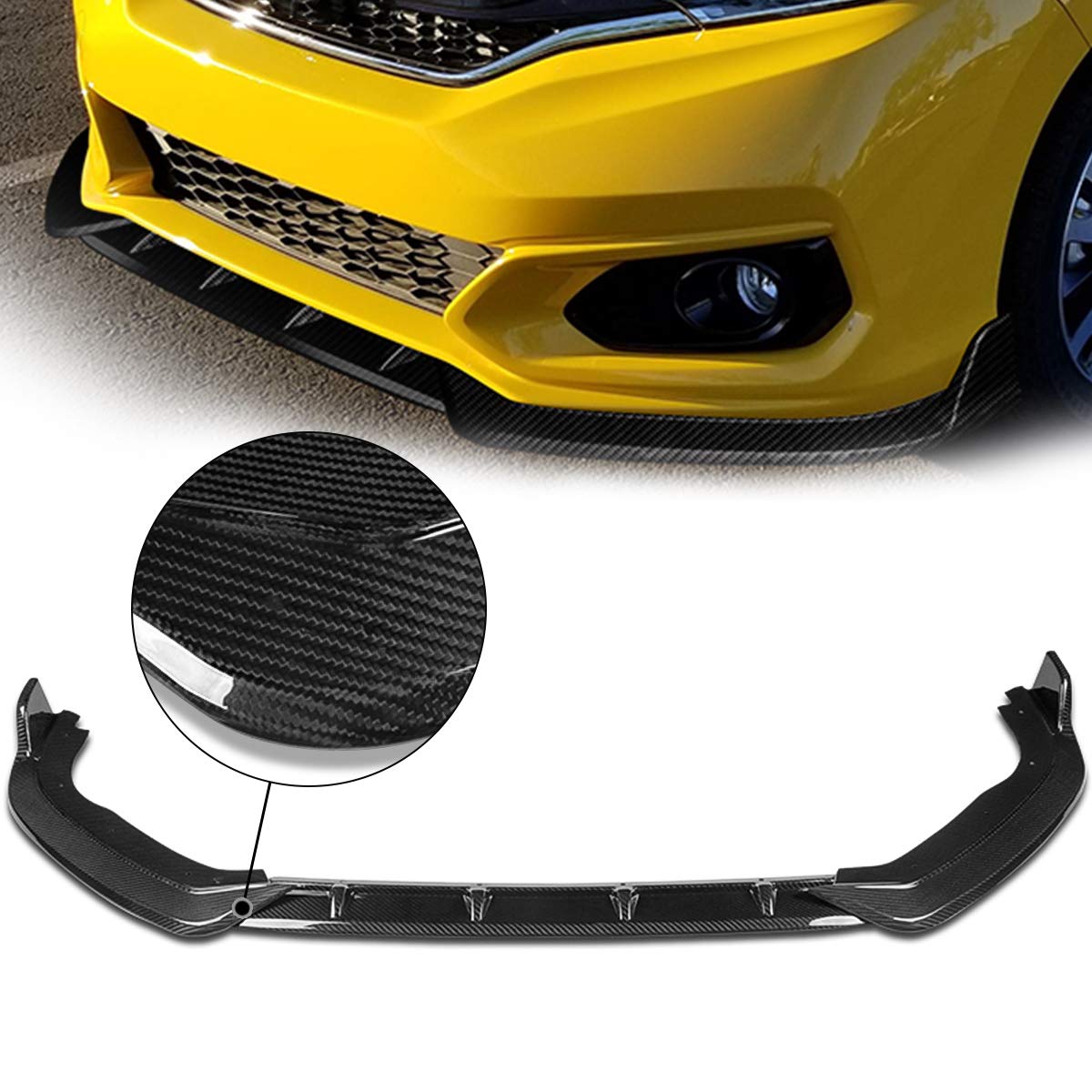 DNA MOTORING Front Bumper Lip with Vertical Stabilizers for 2018-2020 Honda Fit - Resin Carbon Fiber Style (2-PU-685-R-RCF) | Enhance Aerodynamics & Sporty Look for Street Racing & Car Shows