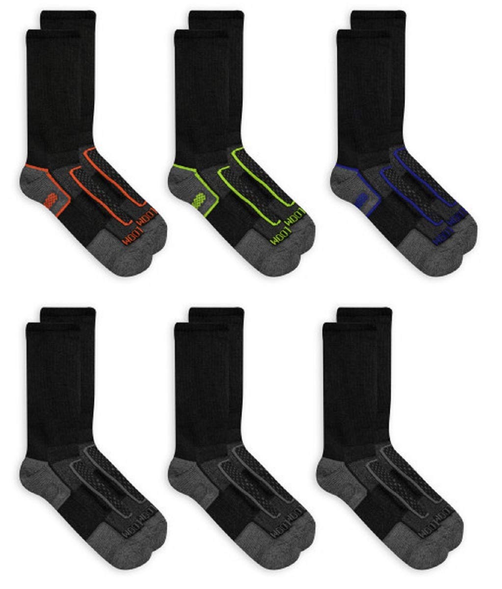 Fruit of the Loom Boys' Big 6-Pair Half Cushion Crew Socks - Black, Medium (Size 8-12) | Comfortable Cotton Socks for School, Sports & Everyday Wear