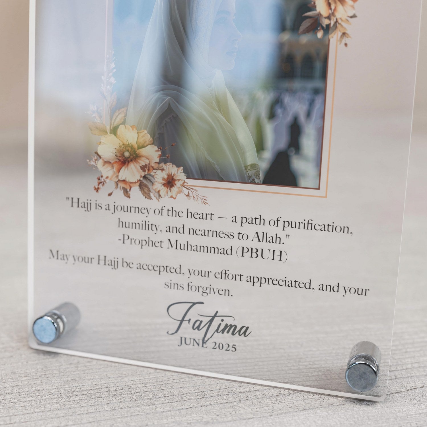 Hajj Mabroor Vertical Tabletop Decor - Customizable Islamic Home Decor with Personalized Text & Photo - Perfect for Eid, Ramadan, Hajj Gifts & Muslim Home Decoration