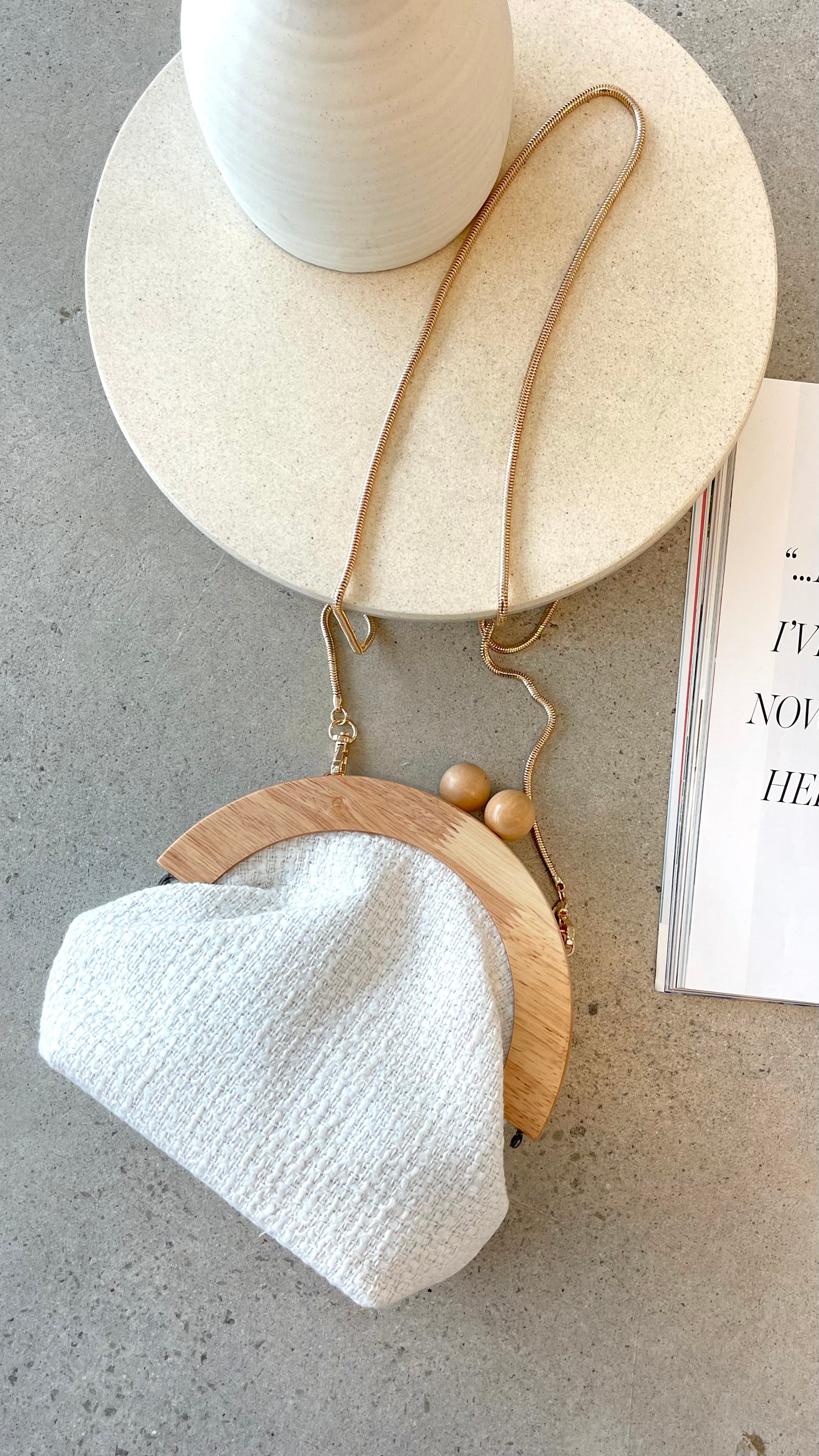 Etta Tweed Timber Frame Clutch Purse - White Leather Handbag for Women | Elegant Evening Bag for Parties, Weddings & Special Occasions