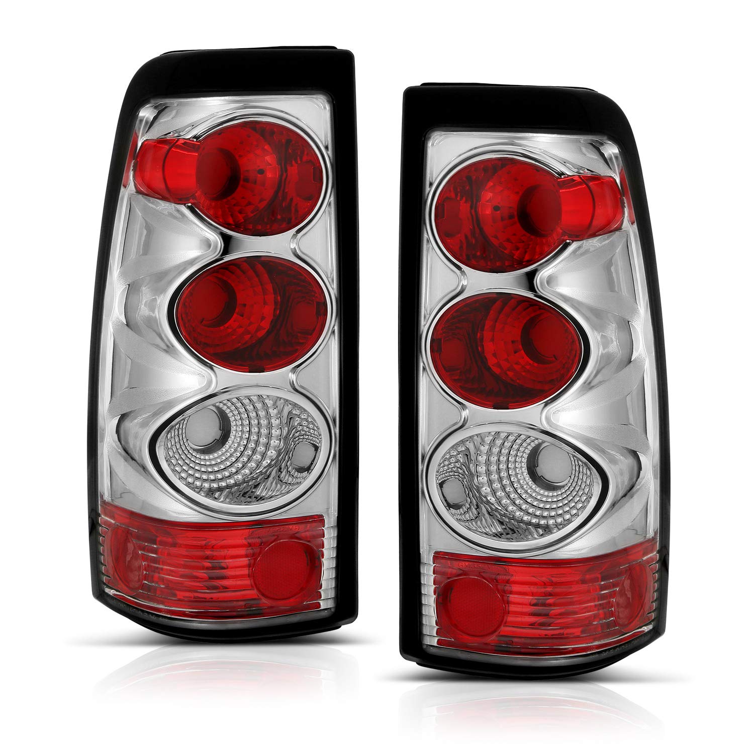 Chevy Silverado Truck Chrome Rear Brake Tail Lights Replacement Set - AmeriLite Passenger & Driver Side | Durable LED Lights for Night Driving & Enhanced Safety