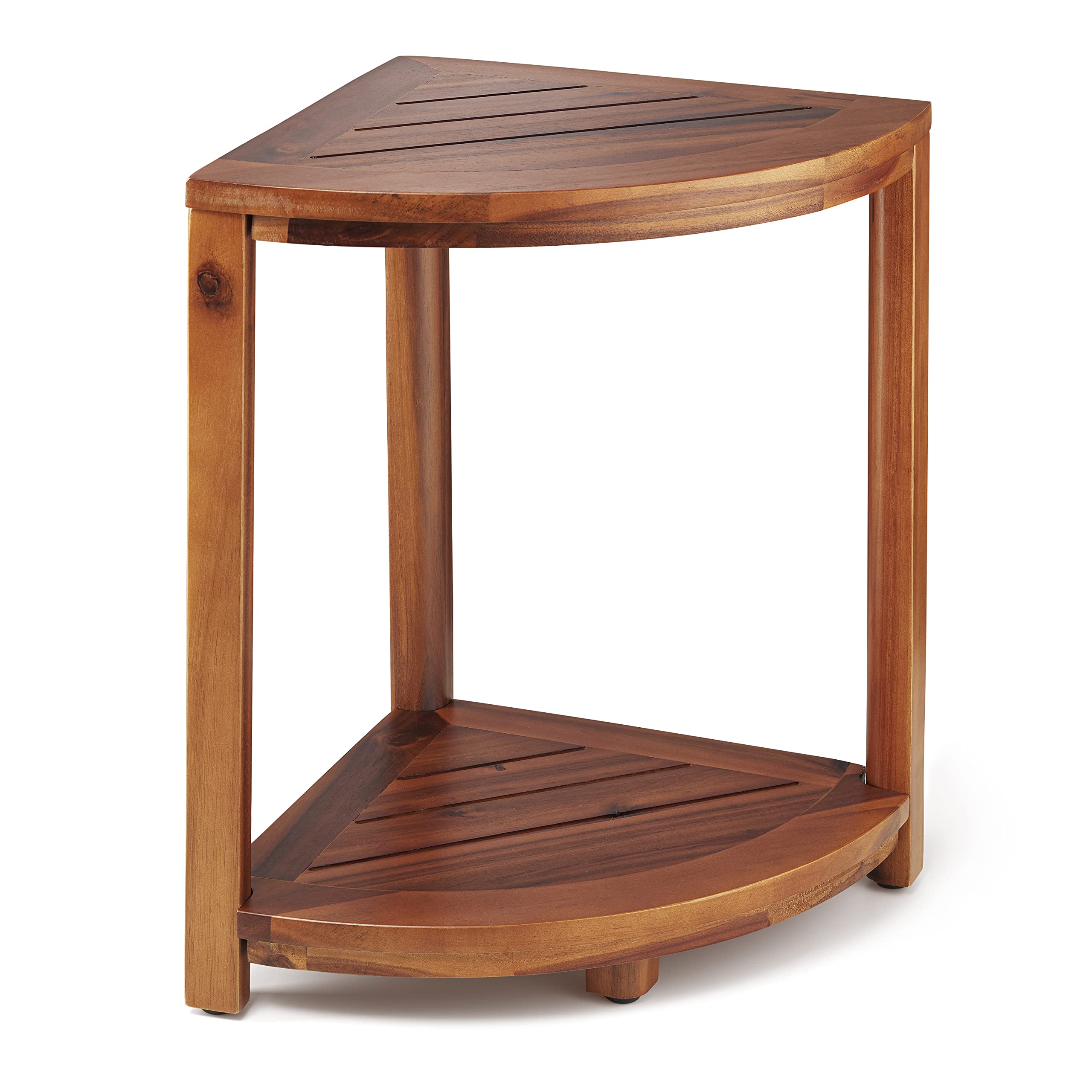 Tinamo Acacia Wood Corner Shower Bench with Storage Shelf - Waterproof Shower Stool Seat for Shaving Legs & Bathroom - Space-Saving Design with Hidden Bolts - Ideal for Small Bathrooms, Indoor/Outdoor Use - Perfect for Elderly Safety & Spa Relaxation
