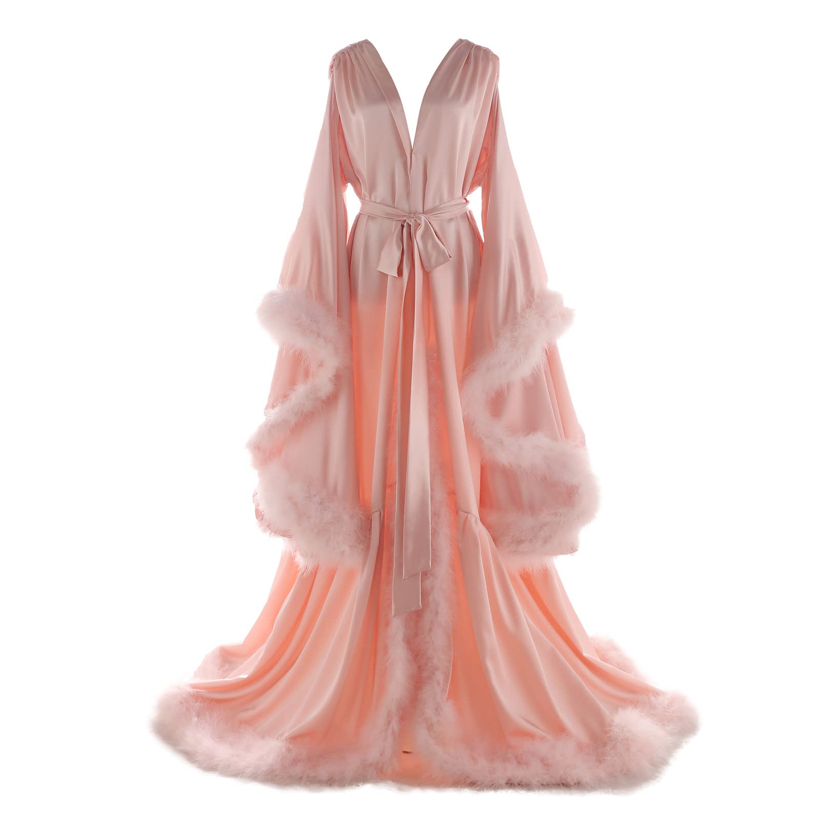 Elegant Women's Feather Bridal Robe - Vintage Hollywood Style Silk Maternity Nightgown & Lingerie Bathrobe for Wedding, Photoshoot & Relaxation