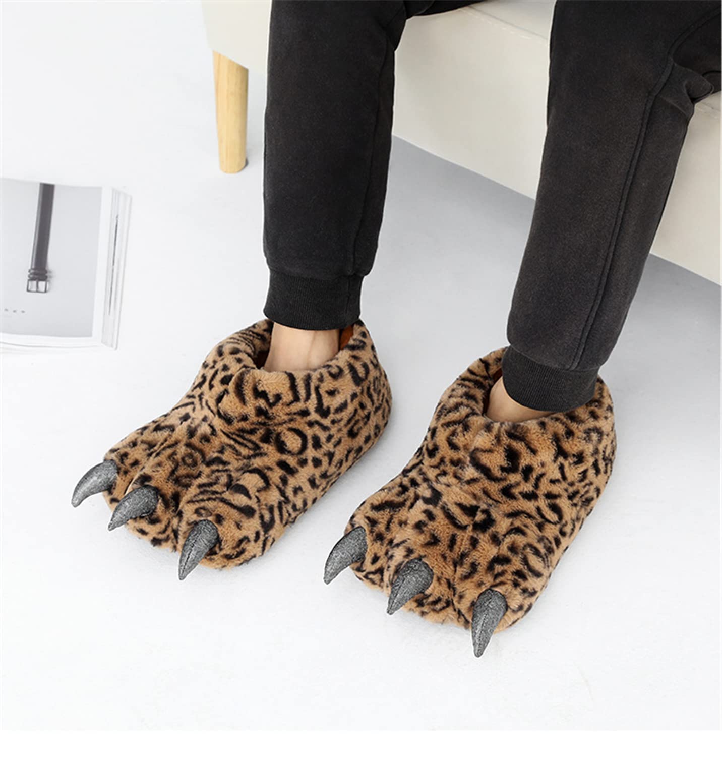 YESBOR Men's Cute Plush Paw Slippers - Fuzzy Animal Claw House Shoes for Halloween Cosplay & Costume - Warm Comfortable Indoor/Outdoor Slippers for Christmas Gifts, Lounge Wear and Themed Parties