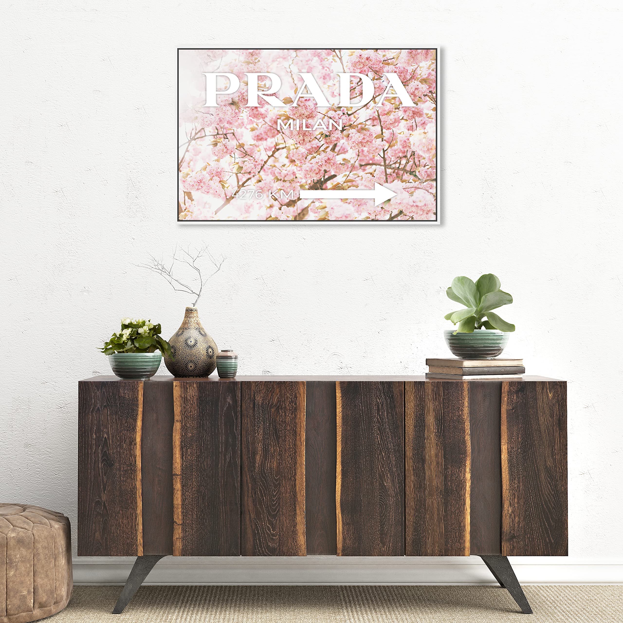 Oliver Gal Artist Co. 'Milan Sakura' Framed Wall Art - 30x20 Inch Pink & White Fashion Canvas Print for Home Décor | Perfect for Living Room, Bedroom & Office Decoration